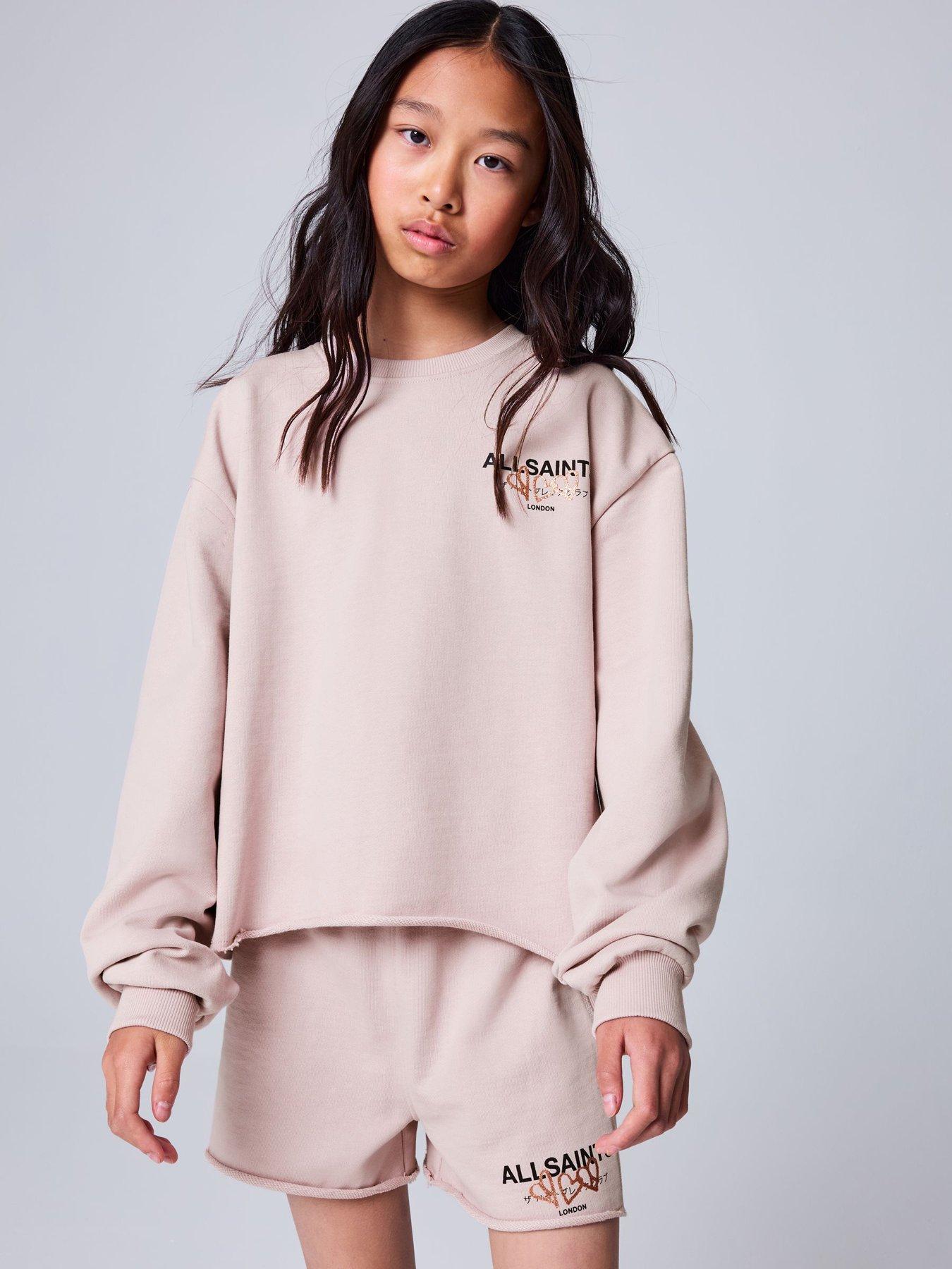 smALLSAINTS Girls Ribbed Sweatshirt & Short Set, Pink, Size Age: 13-14 Years