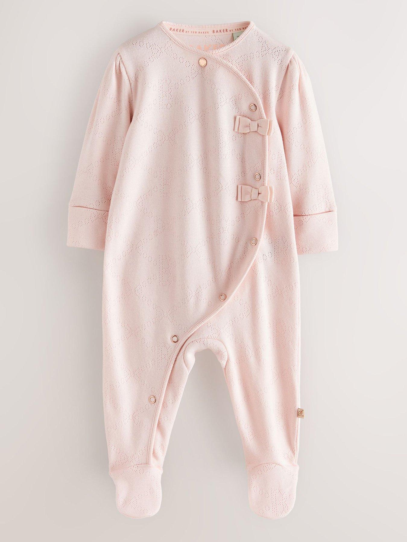 Image 2 of 7 of Ted Baker Baby Girls Pointelle Sleepsuit &amp; Hat - Light Pink