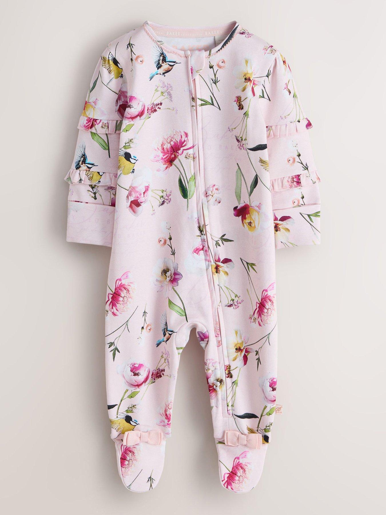 Image 2 of 7 of Ted Baker Baby Girls 3 Pack Floral Sleepsuits - Multi