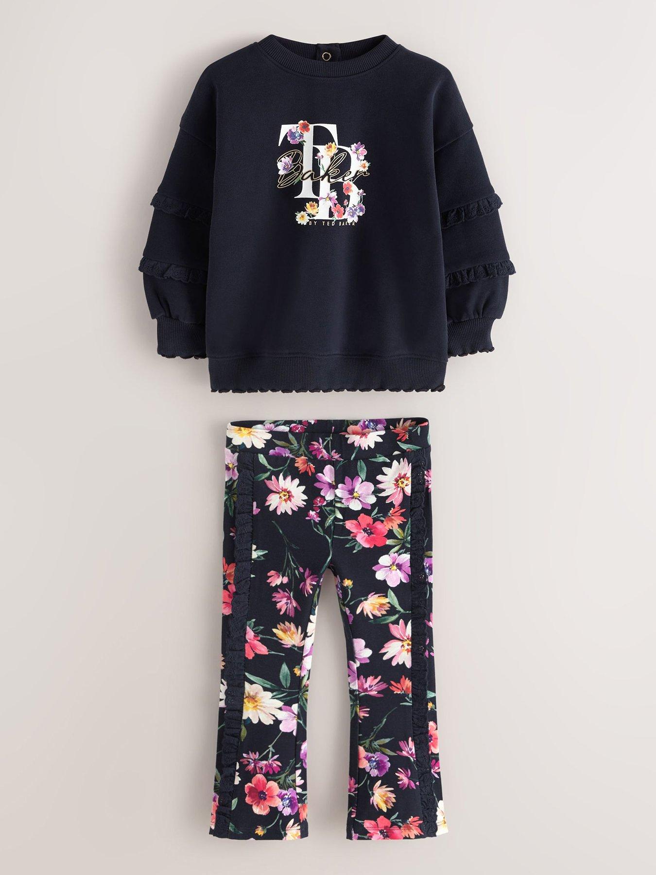 Image 2 of 7 of Ted Baker Younger Girls Lace Sweat Top &amp; Flare Leggings Set - Black