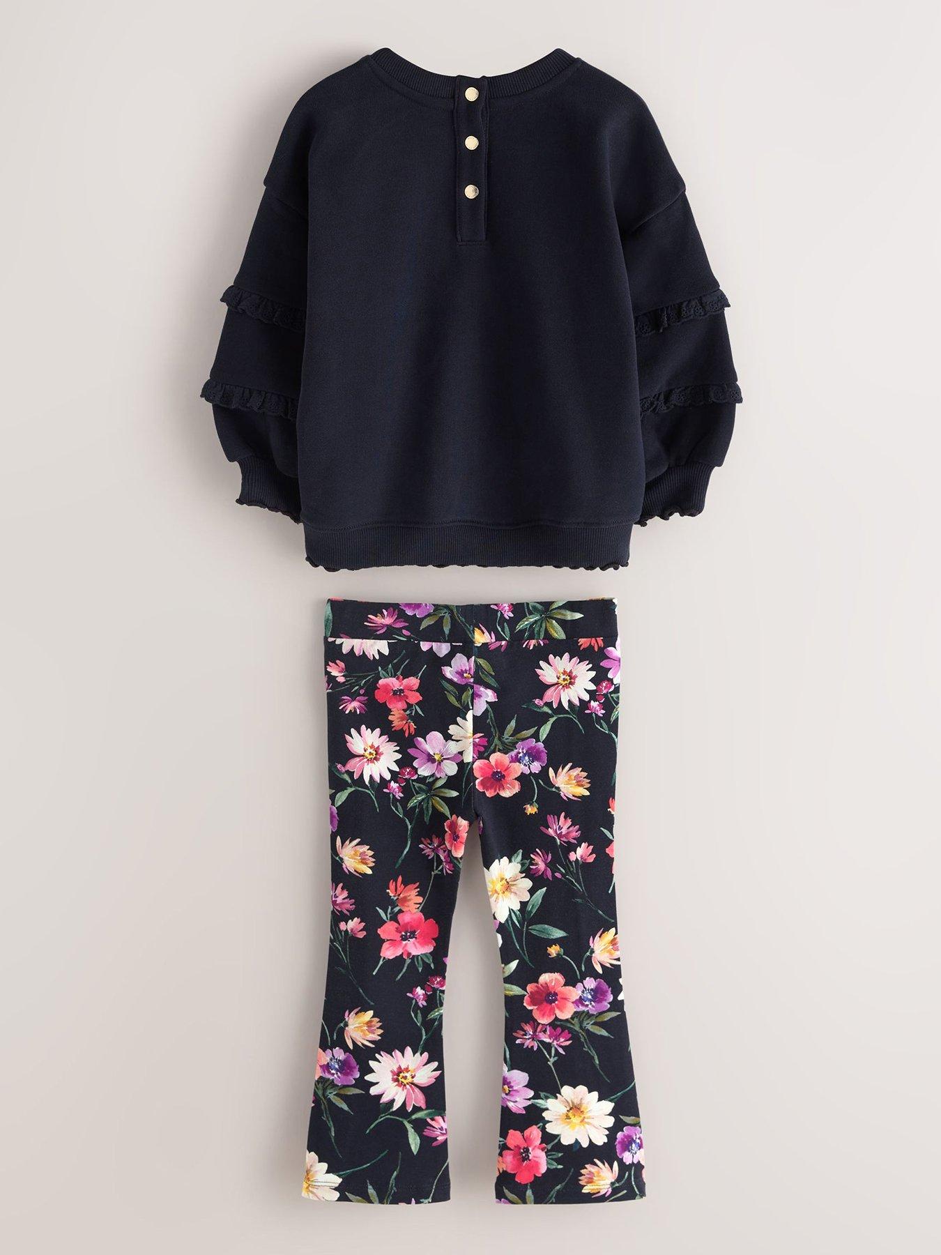 Image 3 of 7 of Ted Baker Younger Girls Lace Sweat Top &amp; Flare Leggings Set - Black