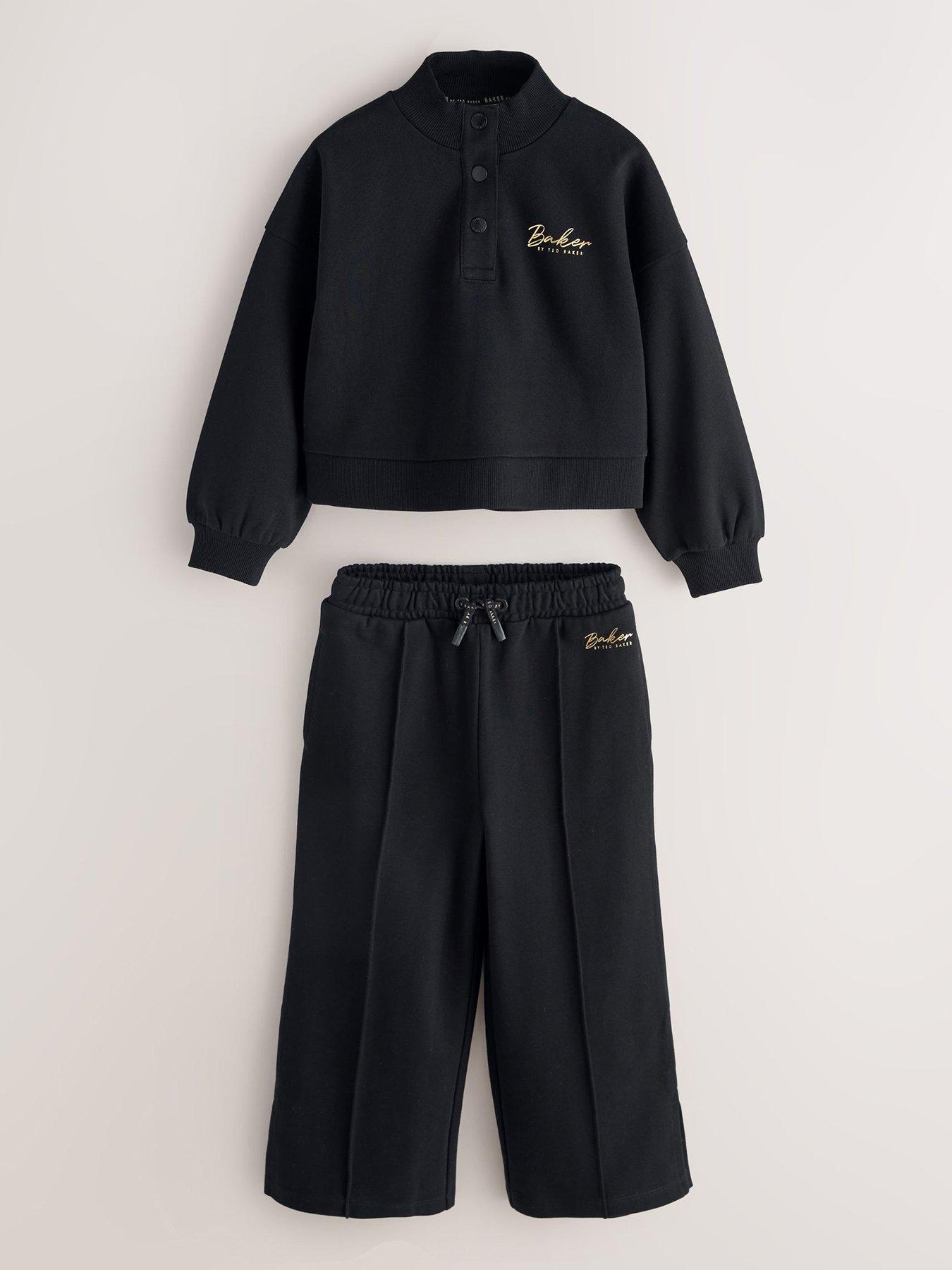 Image 2 of 7 of Ted Baker Older Girls 2 Piece Funnel Neck Graphic Sweat &amp; Wide Leg Set - Black