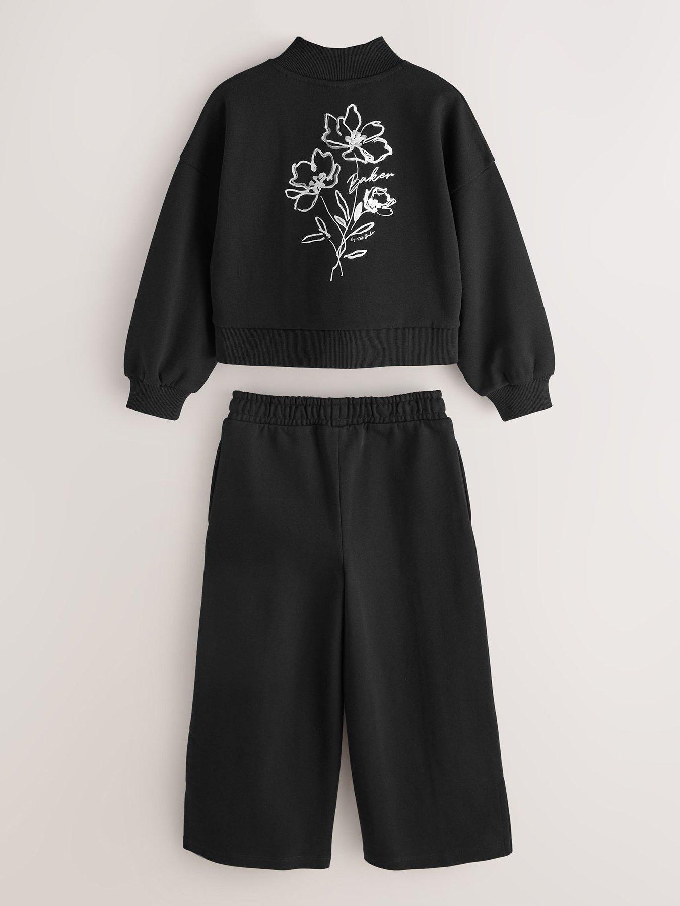 Image 3 of 7 of Ted Baker Older Girls 2 Piece Funnel Neck Graphic Sweat &amp; Wide Leg Set - Black