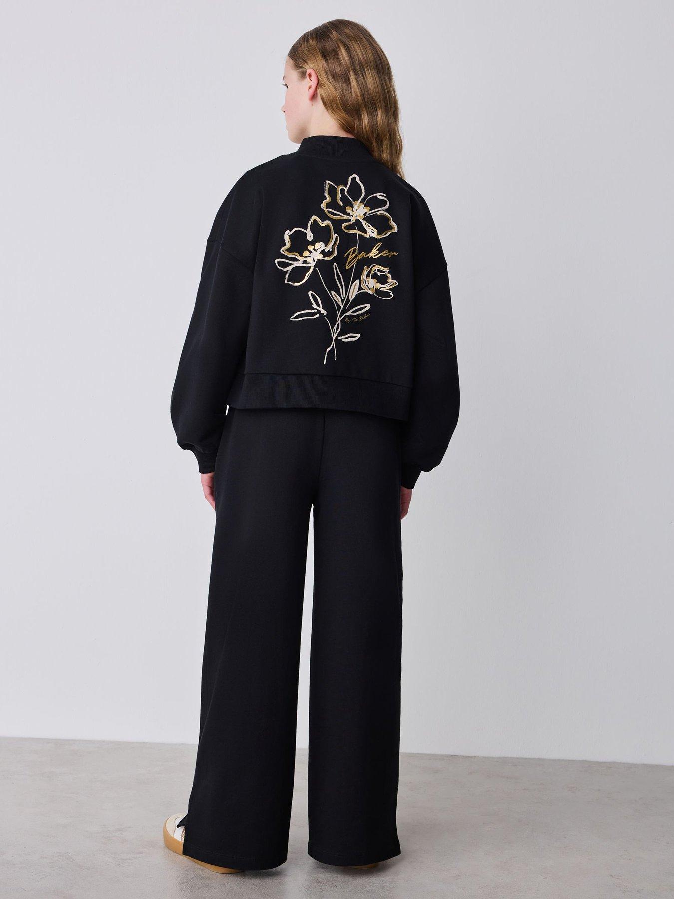 Image 5 of 7 of Ted Baker Older Girls 2 Piece Funnel Neck Graphic Sweat &amp; Wide Leg Set - Black