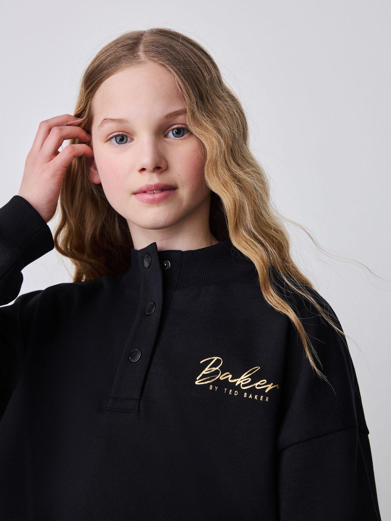 Image 6 of 7 of Ted Baker Older Girls 2 Piece Funnel Neck Graphic Sweat &amp; Wide Leg Set - Black