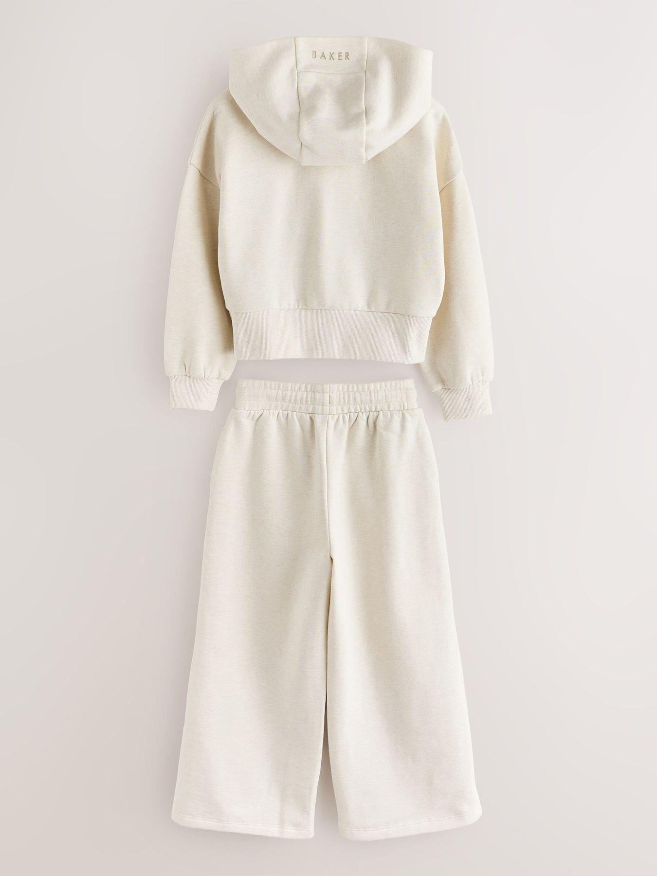 Image 3 of 7 of Ted Baker Girls 2 Piece Marl Lace Trim Zip Through Hoodie &amp; Joggers Set - Cream