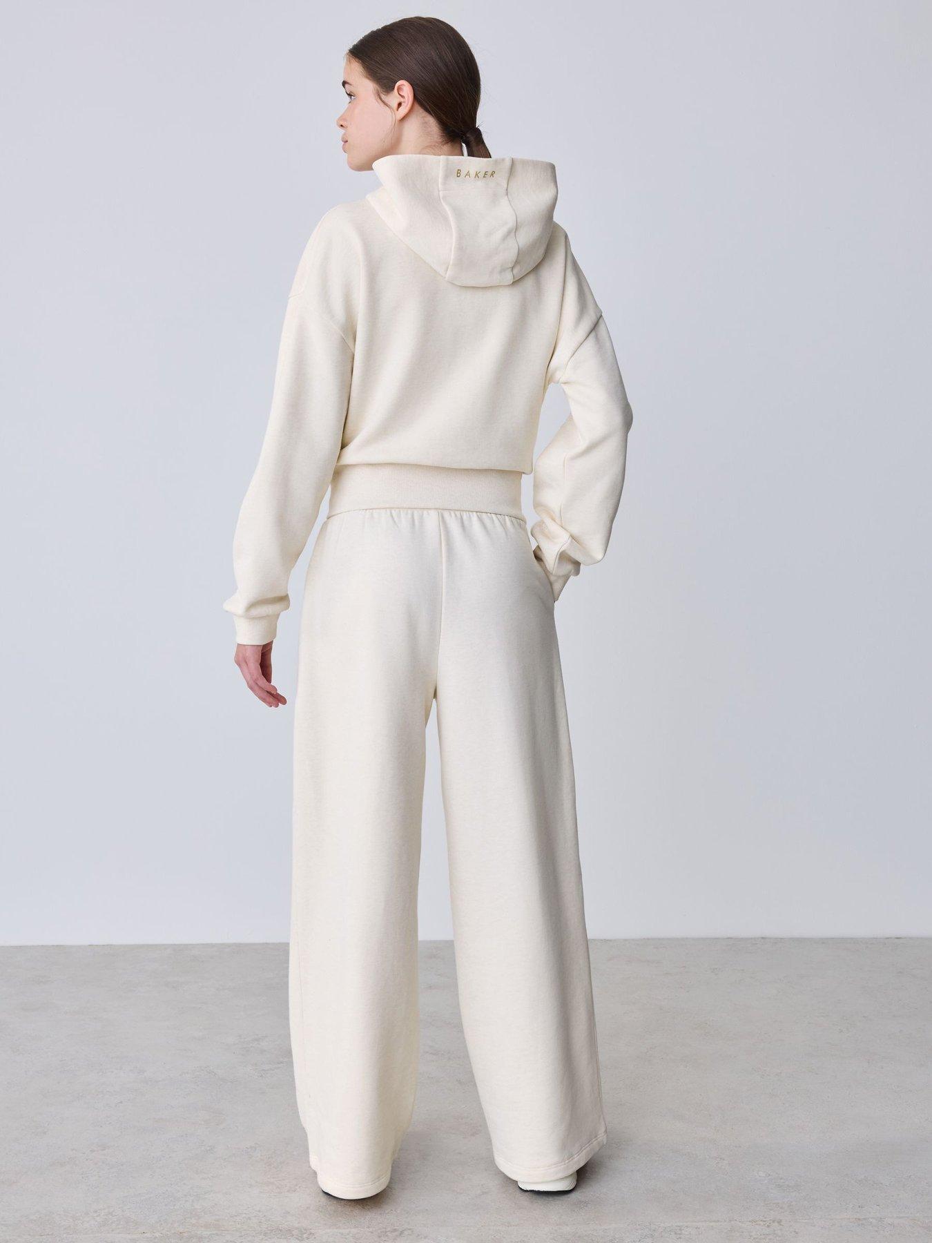 Image 7 of 7 of Ted Baker Girls 2 Piece Marl Lace Trim Zip Through Hoodie &amp; Joggers Set - Cream
