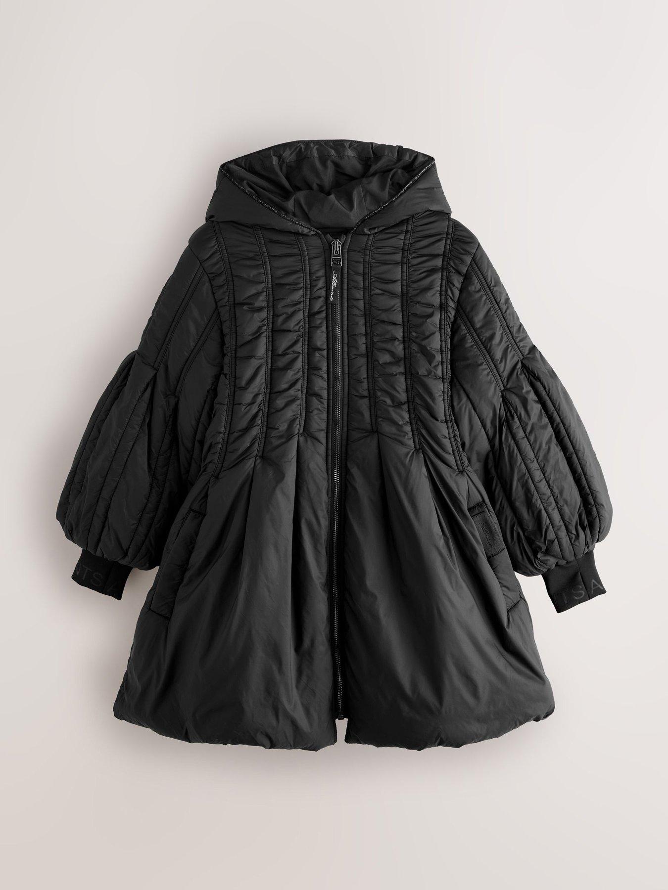 smALLSAINTS Older Girls Seam Mid Length Bubble Hem Padded Coat - Black