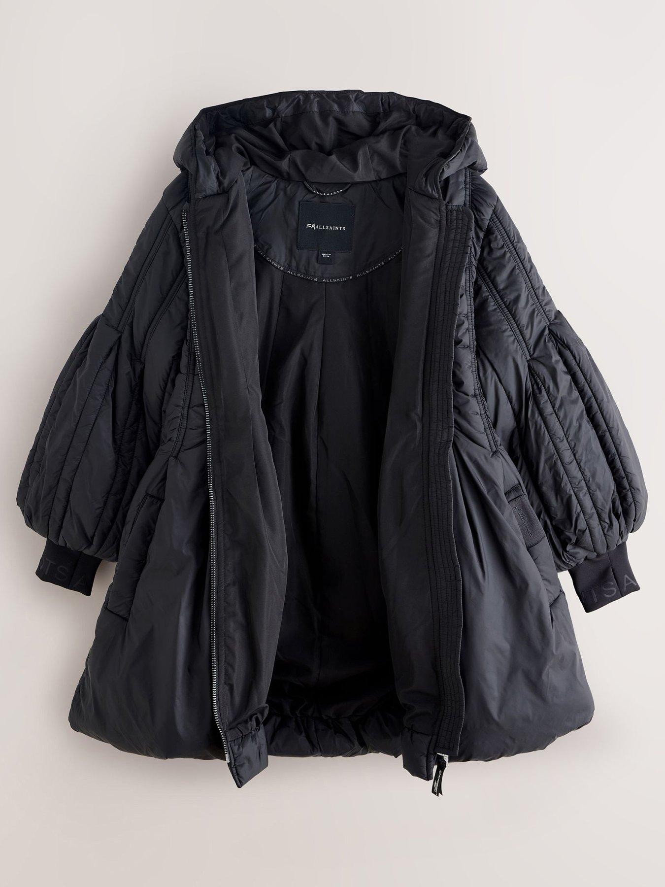Image 2 of 7 of smALLSAINTS Older Girls Seam Mid Length Bubble Hem Padded Coat - Black