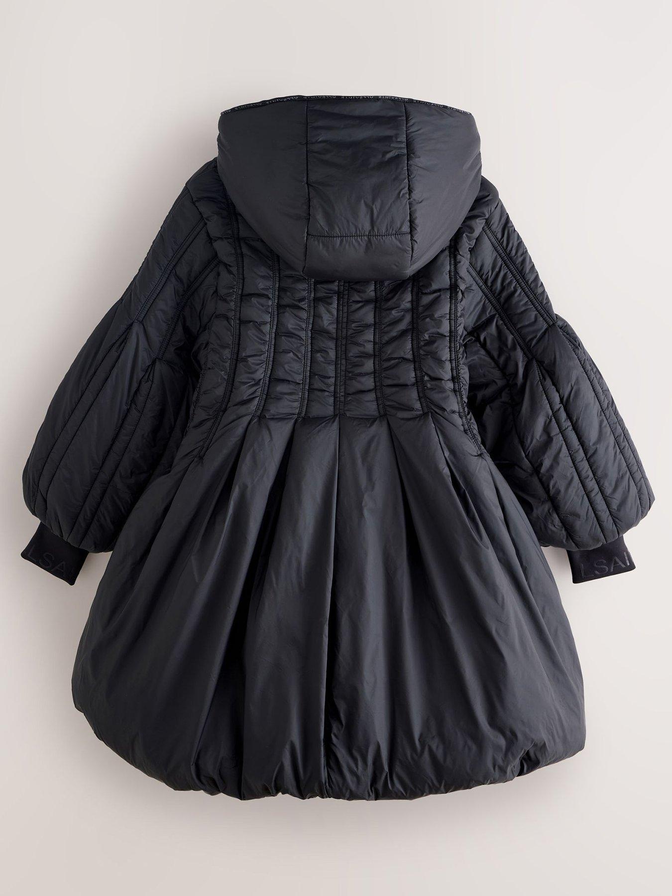 Image 3 of 7 of smALLSAINTS Older Girls Seam Mid Length Bubble Hem Padded Coat - Black