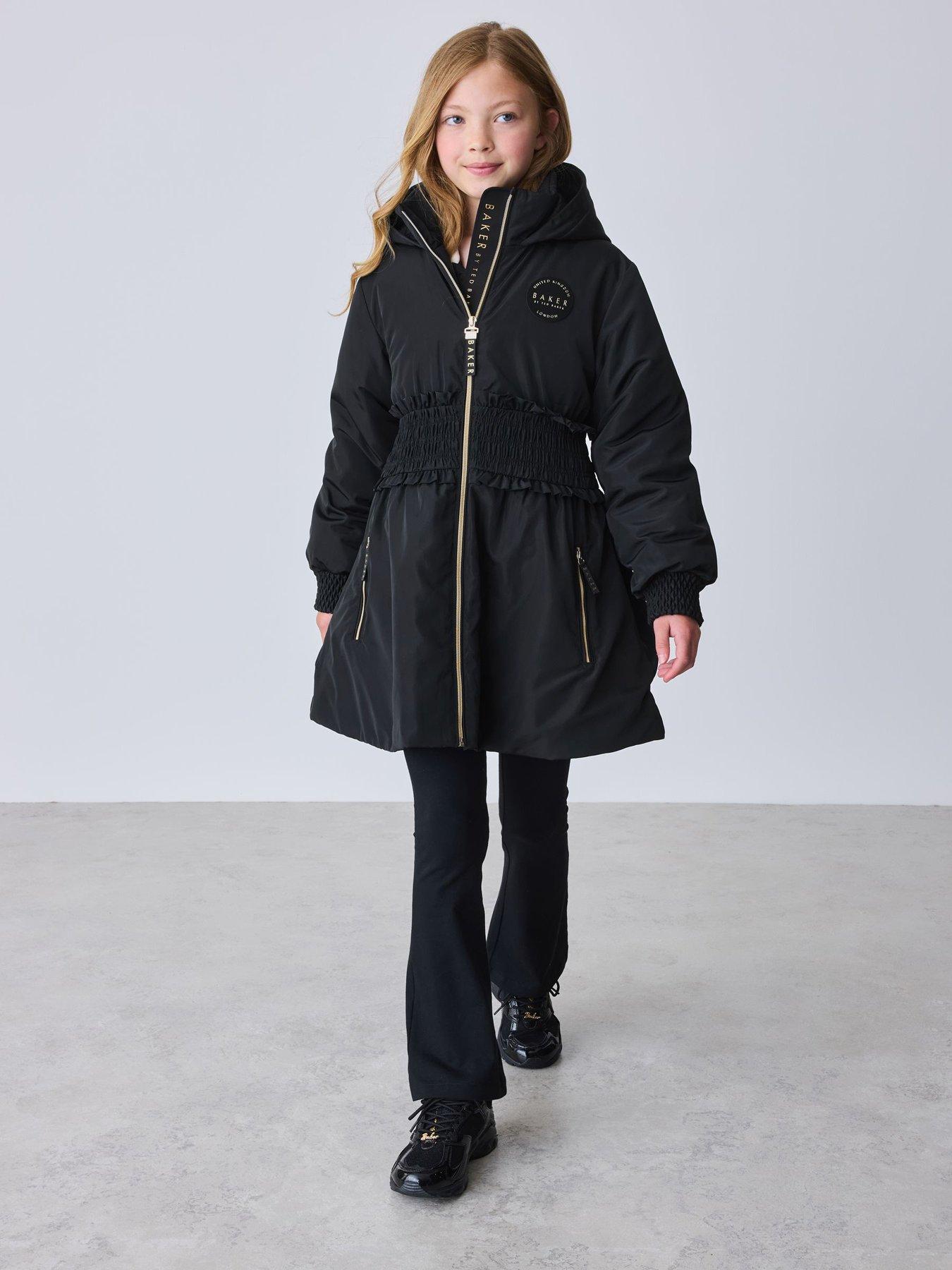 Image 1 of 7 of Ted Baker Girls Shower Resistant Shirred Waist Raincoat - Black