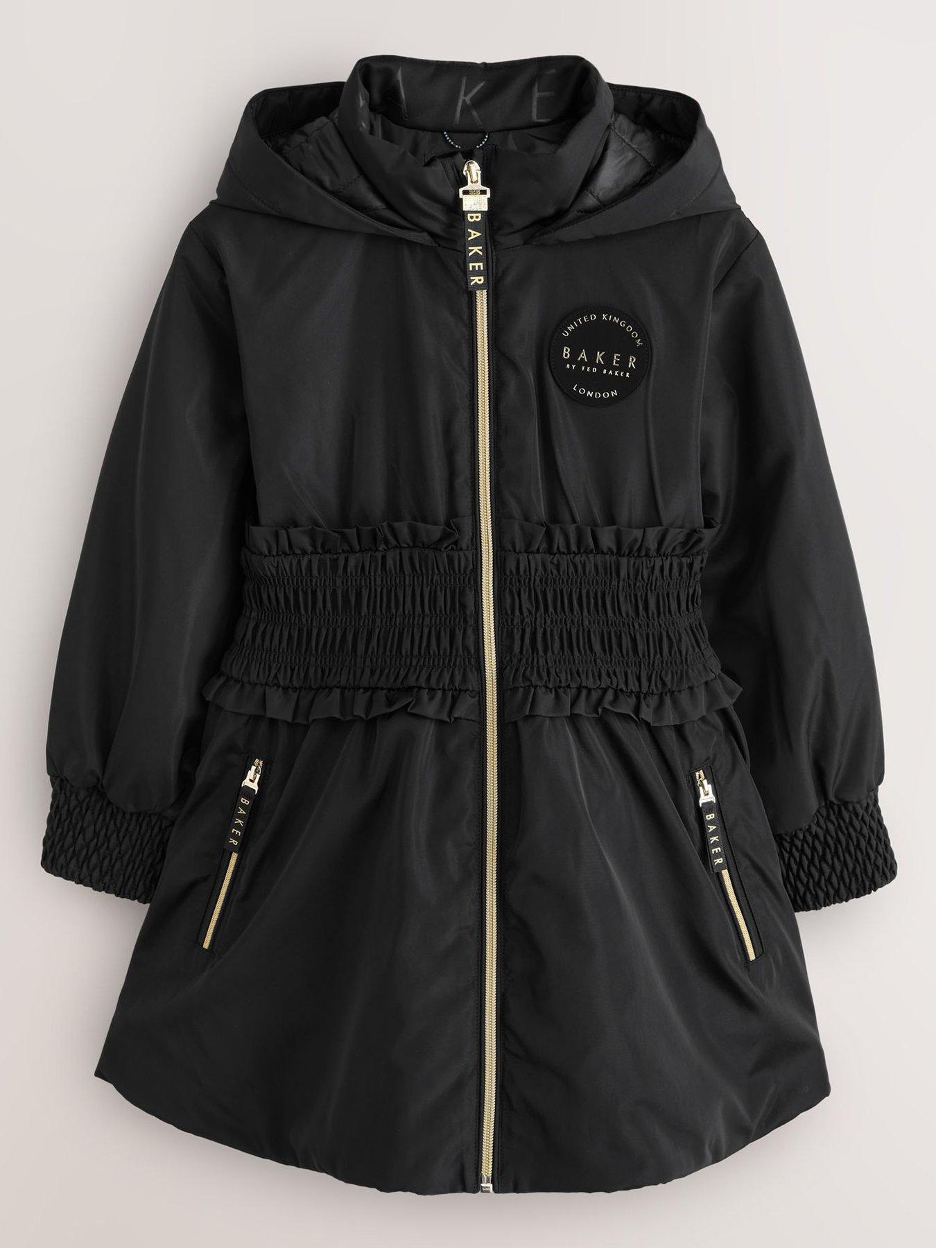 Image 2 of 7 of Ted Baker Girls Shower Resistant Shirred Waist Raincoat - Black