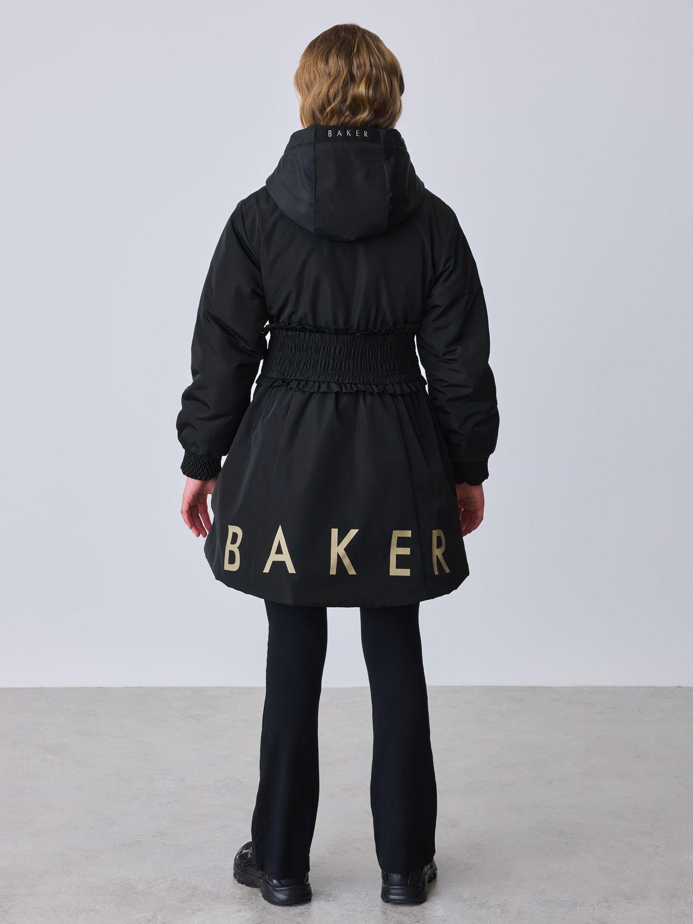 Image 5 of 7 of Ted Baker Girls Shower Resistant Shirred Waist Raincoat - Black