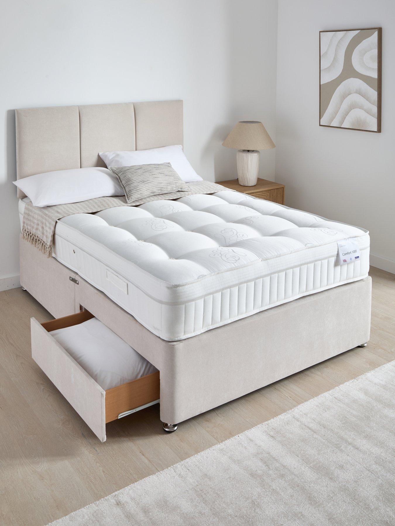 The Very Collection Sheridan Divan Base with 2 Drawers + Headboard +  Natural Fibre Pocket 1000 Mattress