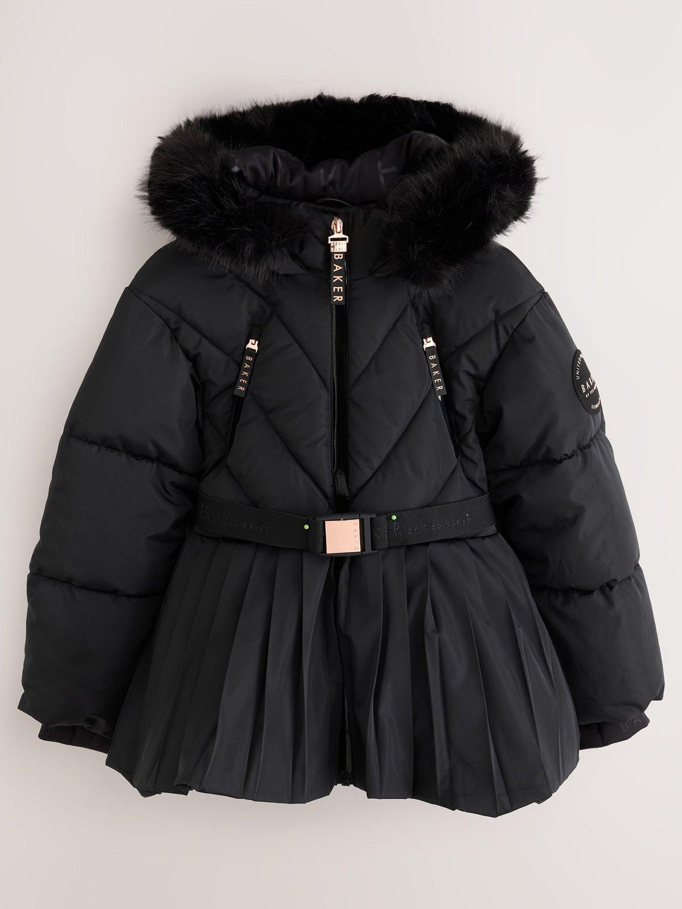 Image 2 of 7 of Ted Baker Girls Shower Resistant Short Belted Pleat Skirt Coat - Black