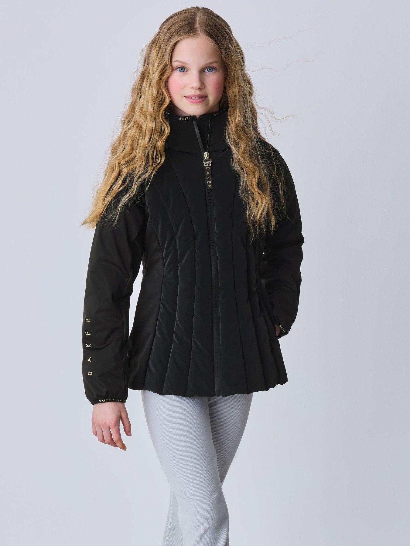 Image 1 of 7 of Ted Baker Girls Shower Resistant Short Seamed Panel Coat - Black
