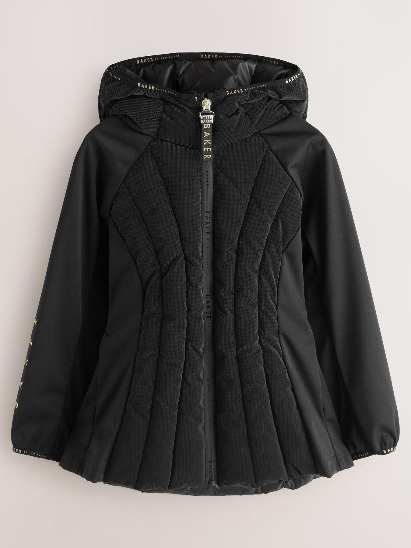 Image 2 of 7 of Ted Baker Girls Shower Resistant Short Seamed Panel Coat - Black