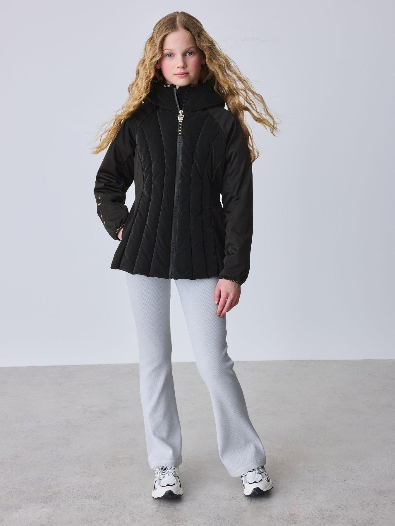 Image 5 of 7 of Ted Baker Girls Shower Resistant Short Seamed Panel Coat - Black