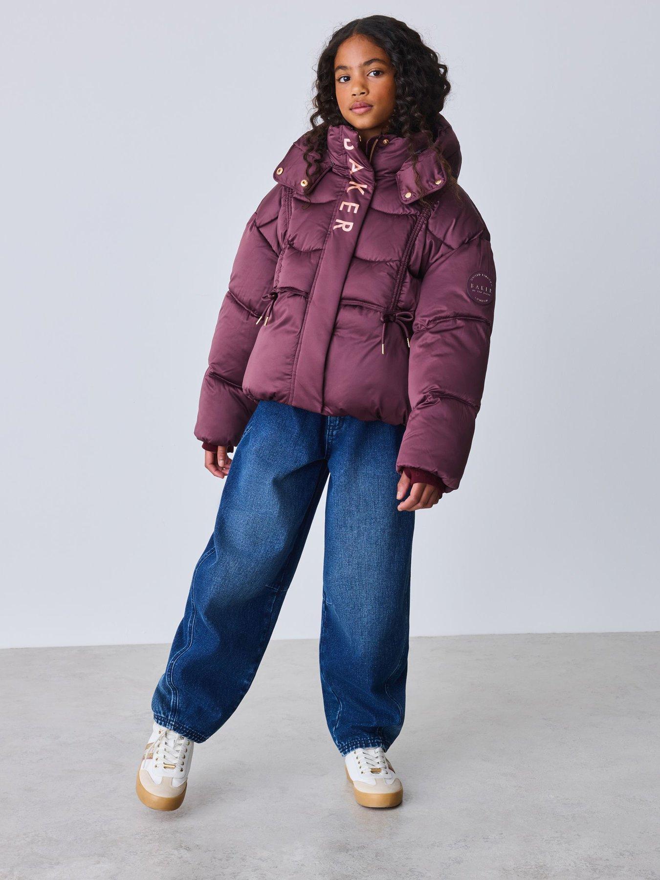 Image 1 of 7 of Ted Baker Girls Shower Resistant Padded Jacket With Bow Detail - Berry