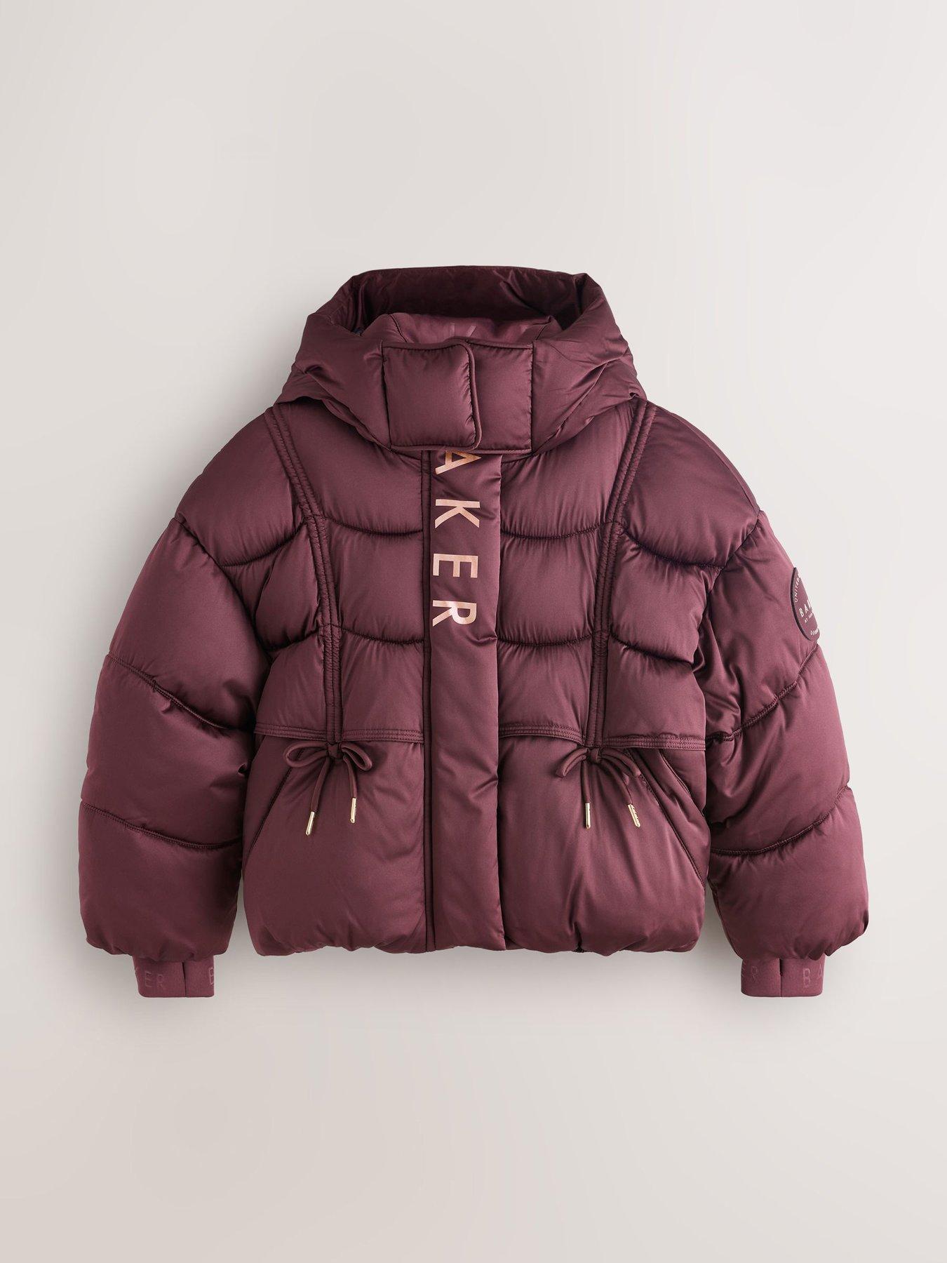 Image 3 of 7 of Ted Baker Girls Shower Resistant Padded Jacket With Bow Detail - Berry