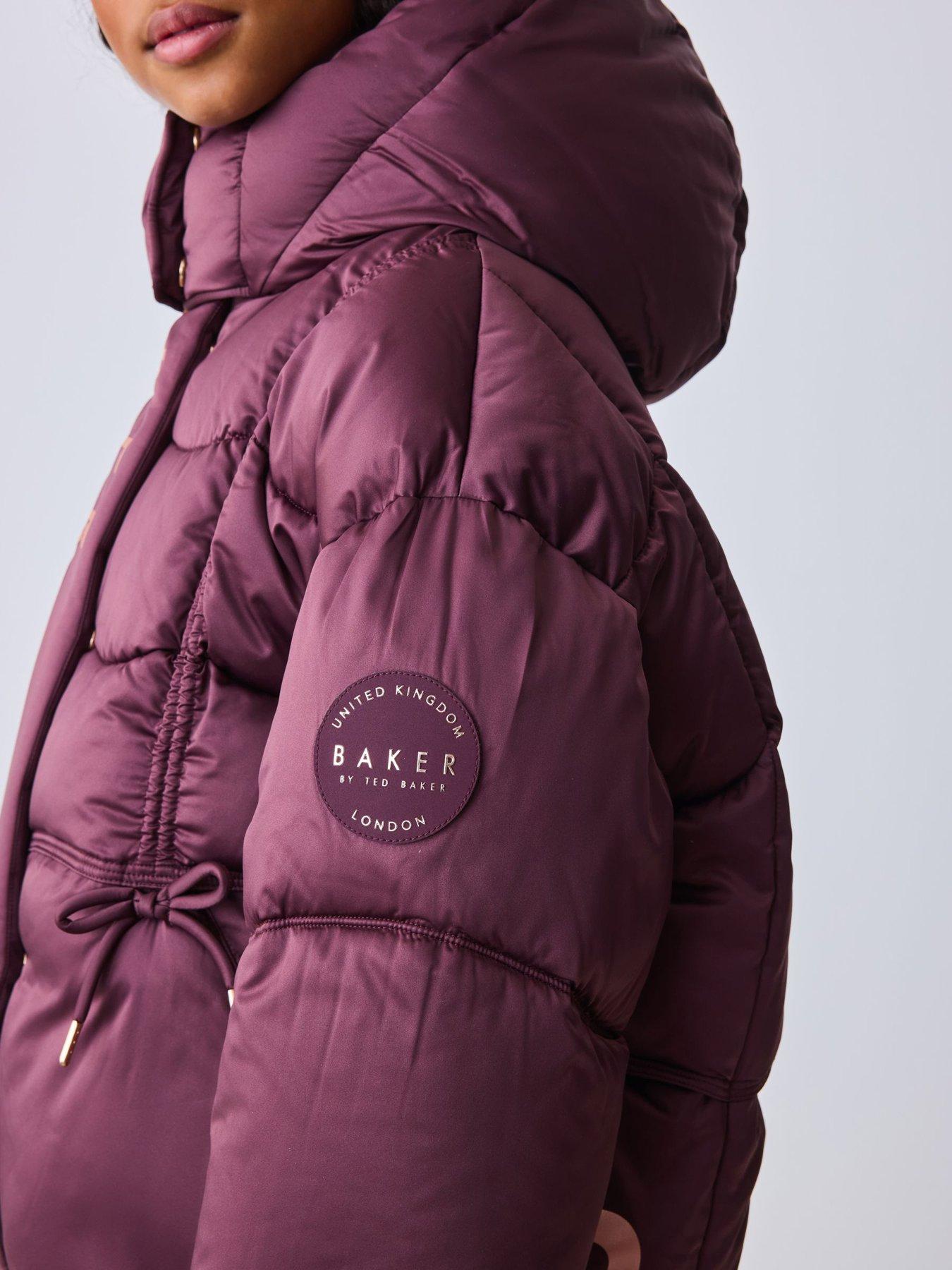 Image 4 of 7 of Ted Baker Girls Shower Resistant Padded Jacket With Bow Detail - Berry