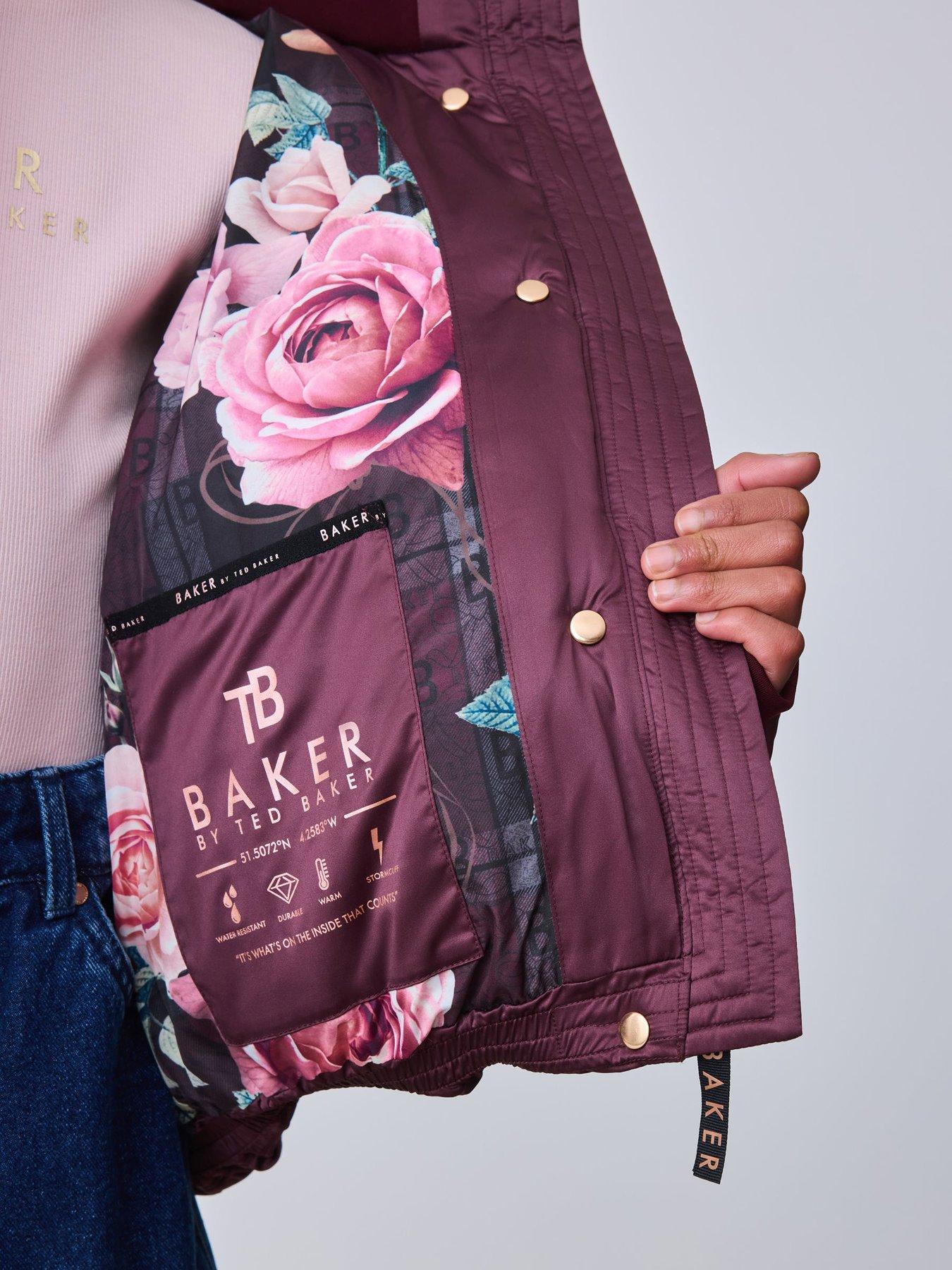 Image 5 of 7 of Ted Baker Girls Shower Resistant Padded Jacket With Bow Detail - Berry