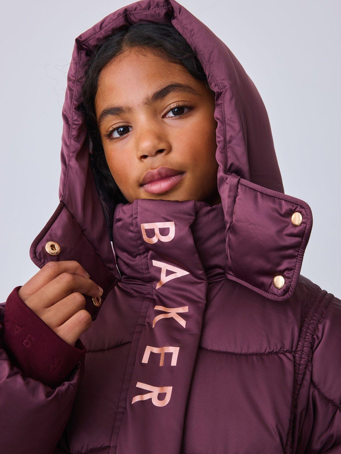 Image 6 of 7 of Ted Baker Girls Shower Resistant Padded Jacket With Bow Detail - Berry