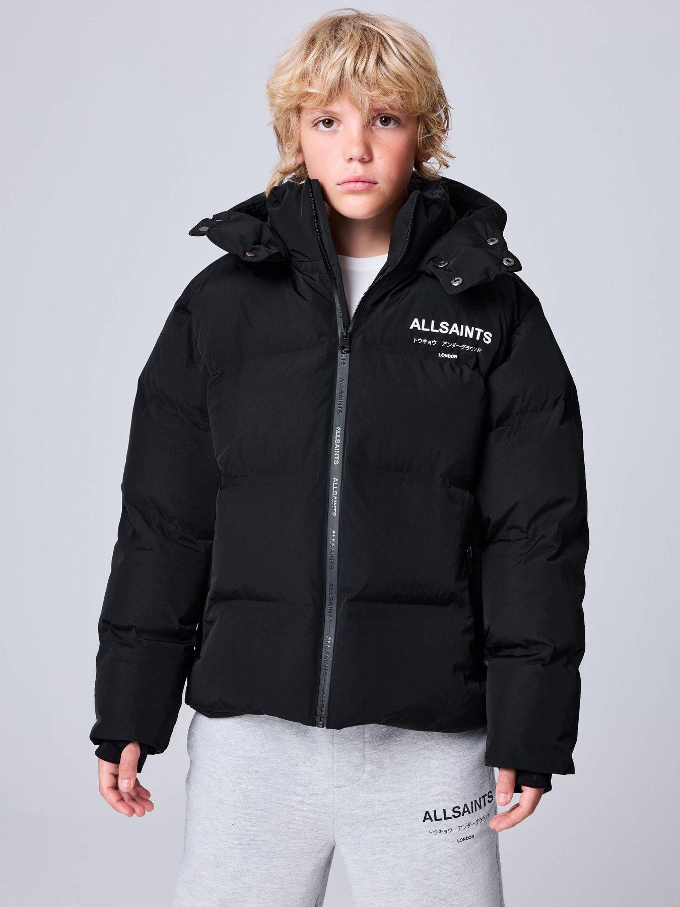 Image 1 of 7 of smALLSAINTS Boys' Hooded Puffer Jacket with Zip Pockets and Logo Detail - Black