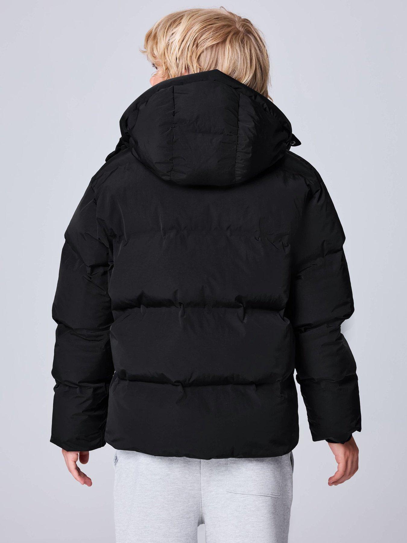 Image 5 of 7 of smALLSAINTS Boys' Hooded Puffer Jacket with Zip Pockets and Logo Detail - Black