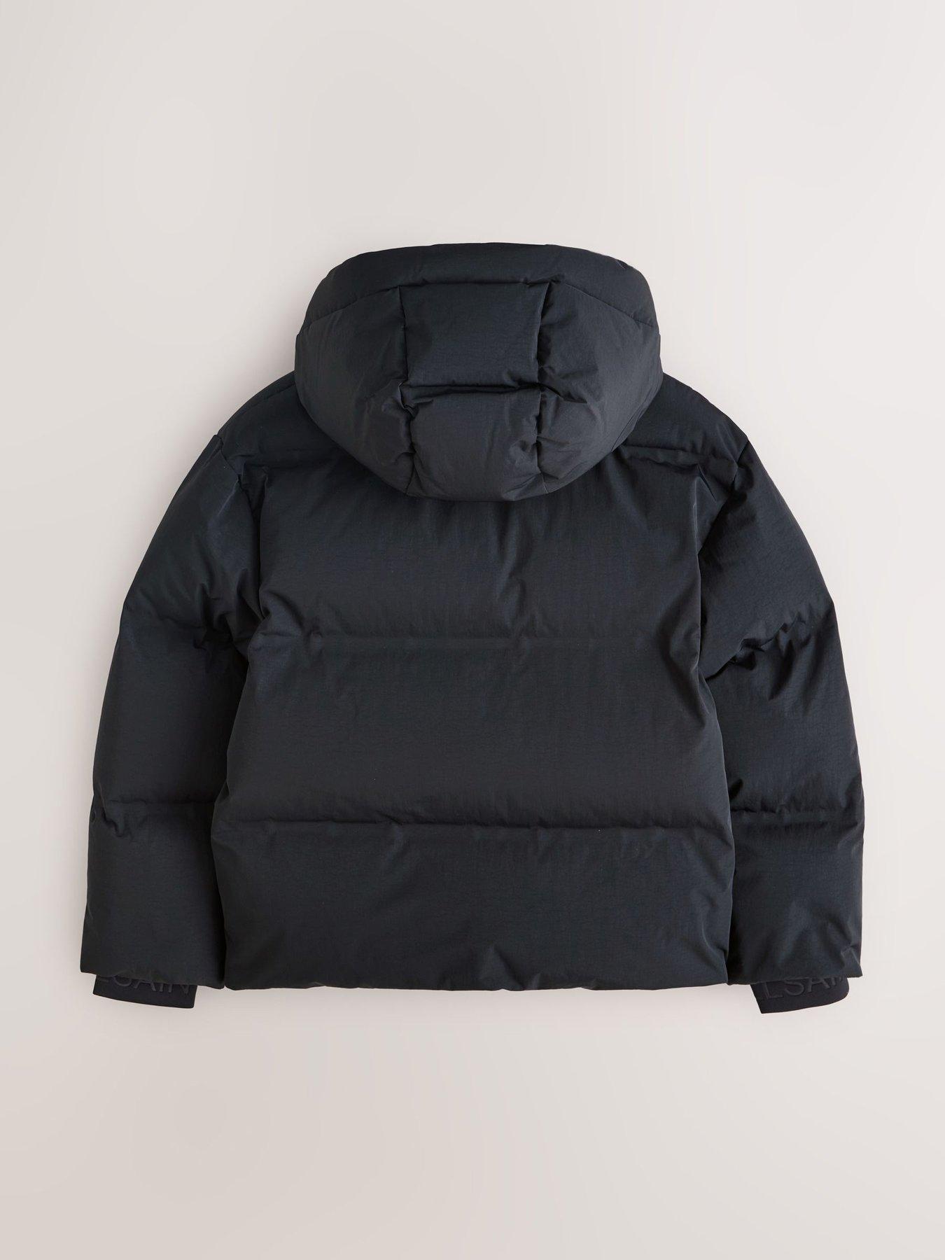 Image 7 of 7 of smALLSAINTS Boys' Hooded Puffer Jacket with Zip Pockets and Logo Detail - Black