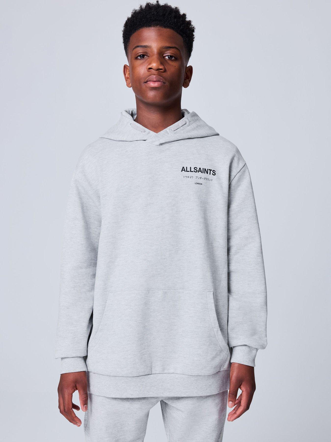 Image 1 of 7 of smALLSAINTS Hooded Sweatshirt with Logo Back Print Detail - Grey
