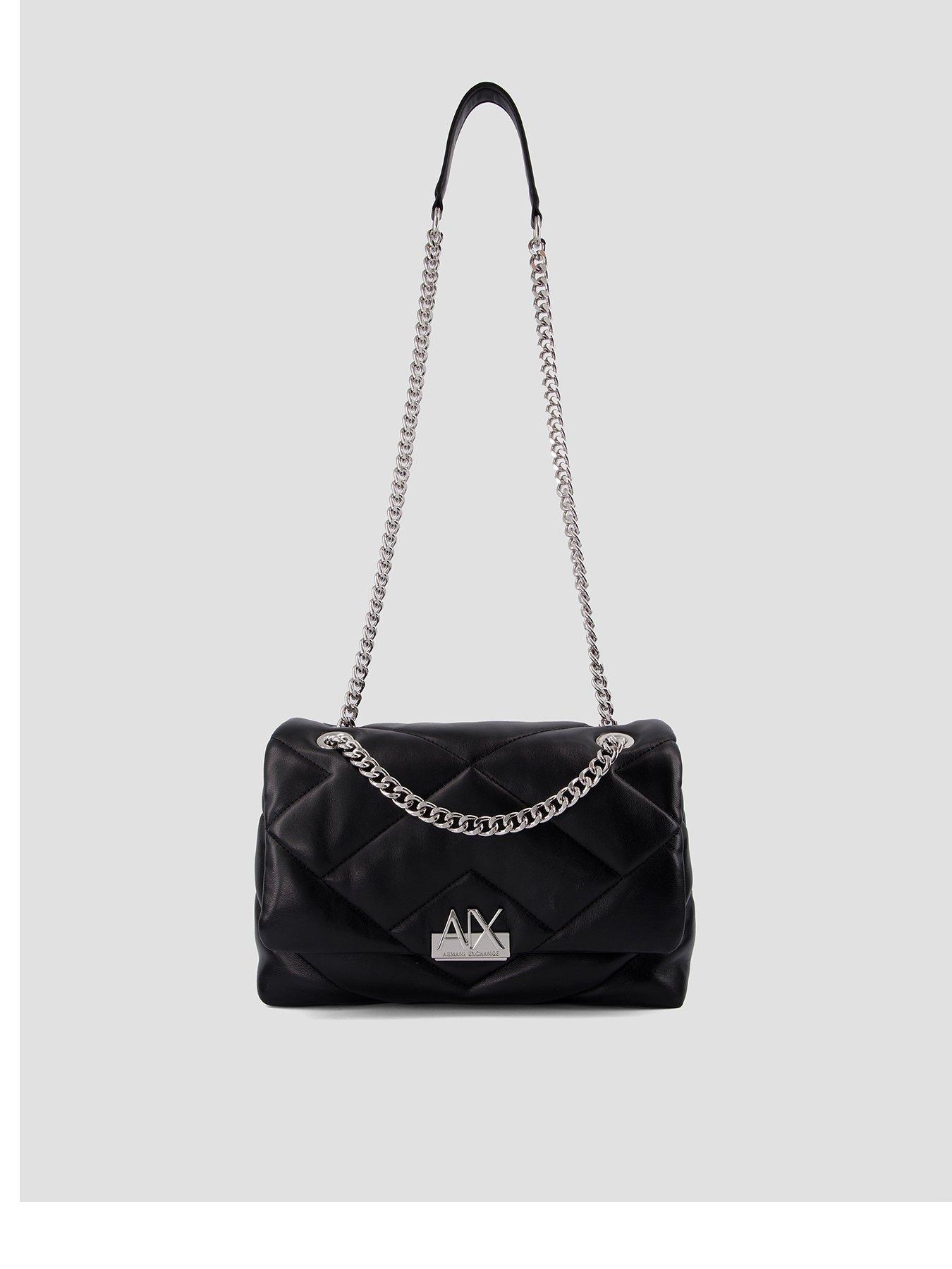 Image 1 of 4 of Armani Exchange Quilted Faux Leather Crossbody Bag - Black