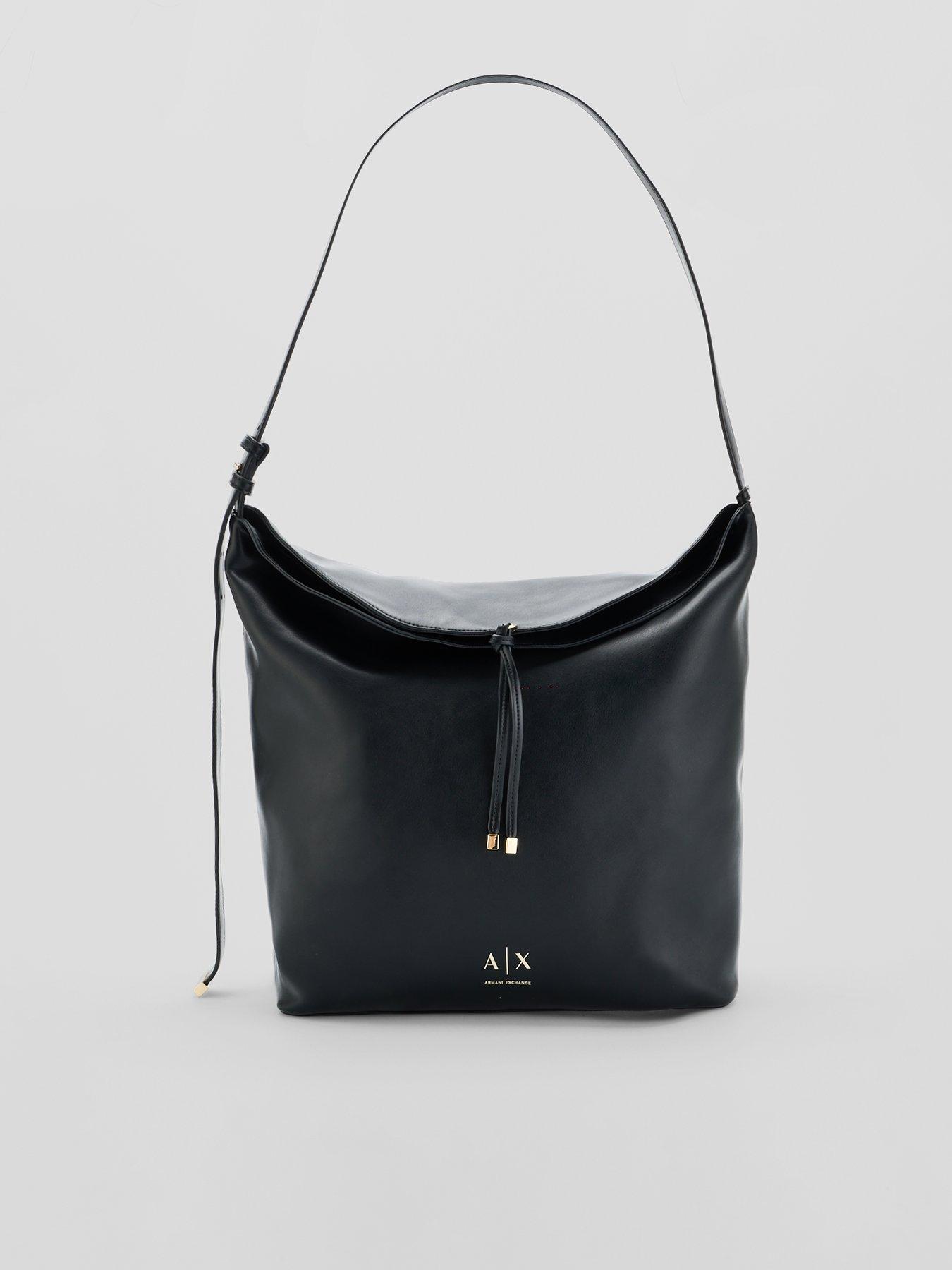 Image 1 of 6 of Armani Exchange Womens Alice Adjustable Strap Hobo Bag - Black