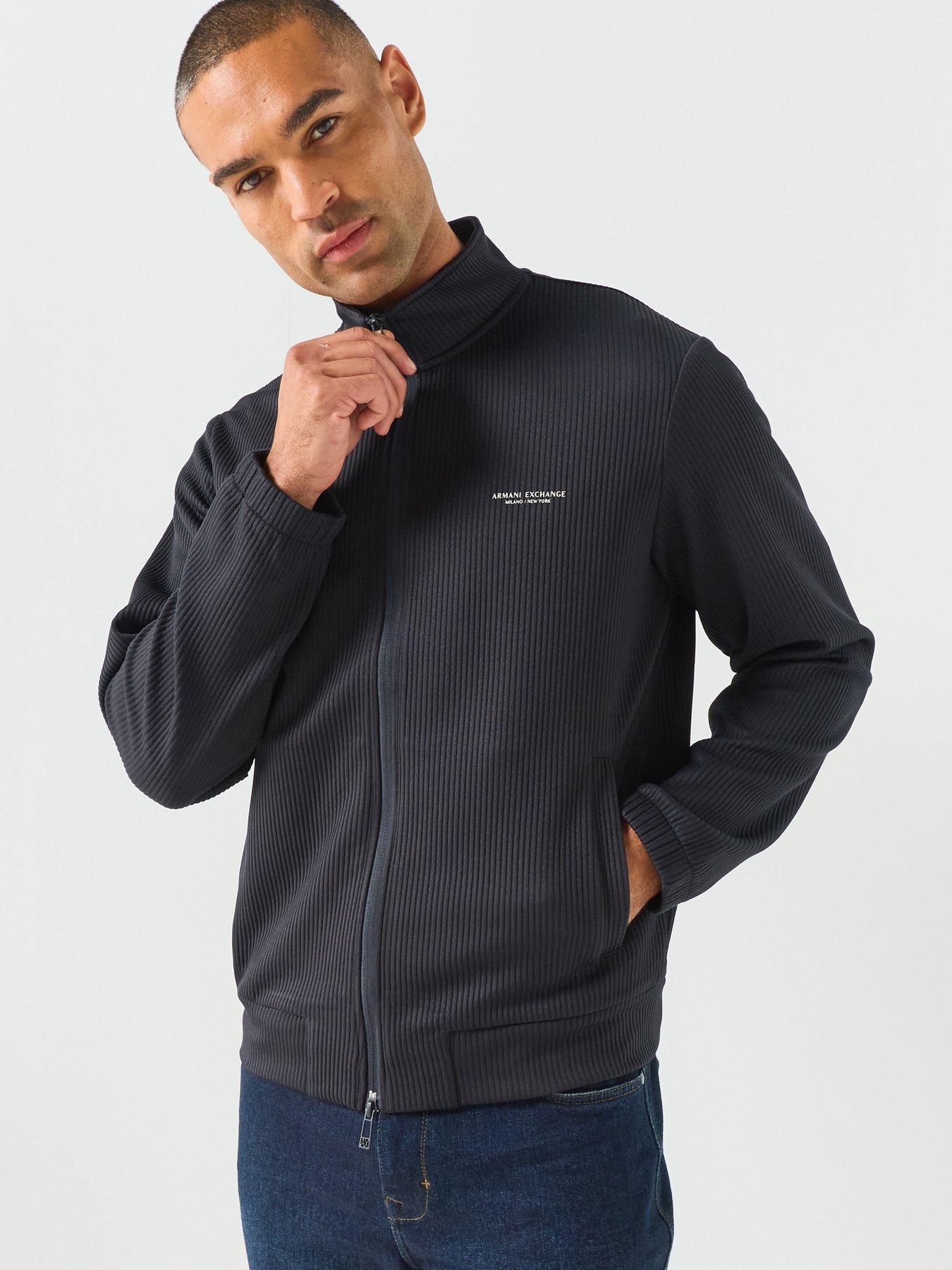 Image 1 of 6 of Armani Exchange Pliss&eacute; Full Zip Track Jacket - Navy