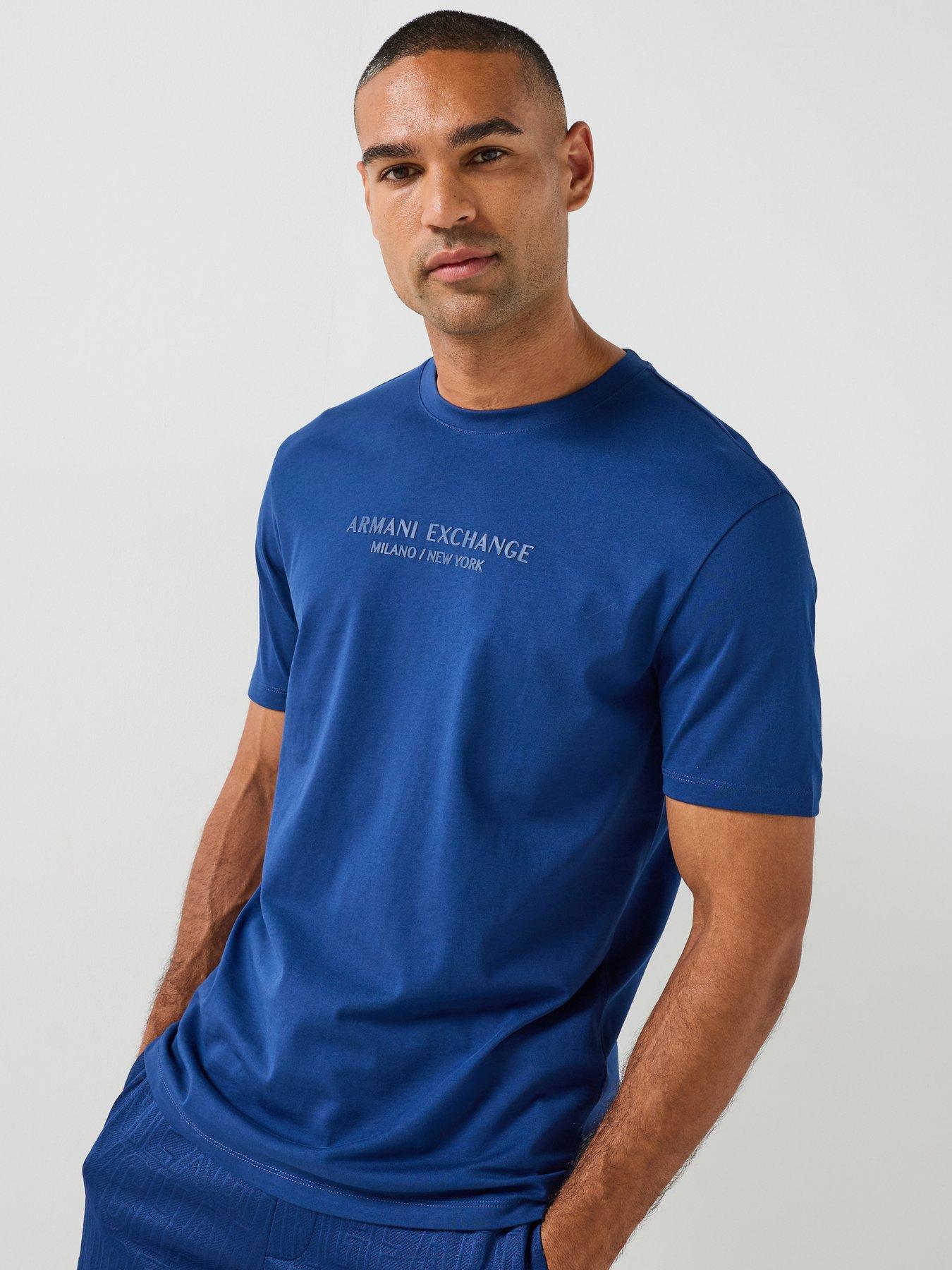 Image 1 of 6 of Armani Exchange 3D Ny Milan Logo T-Shirt - Bright Blue