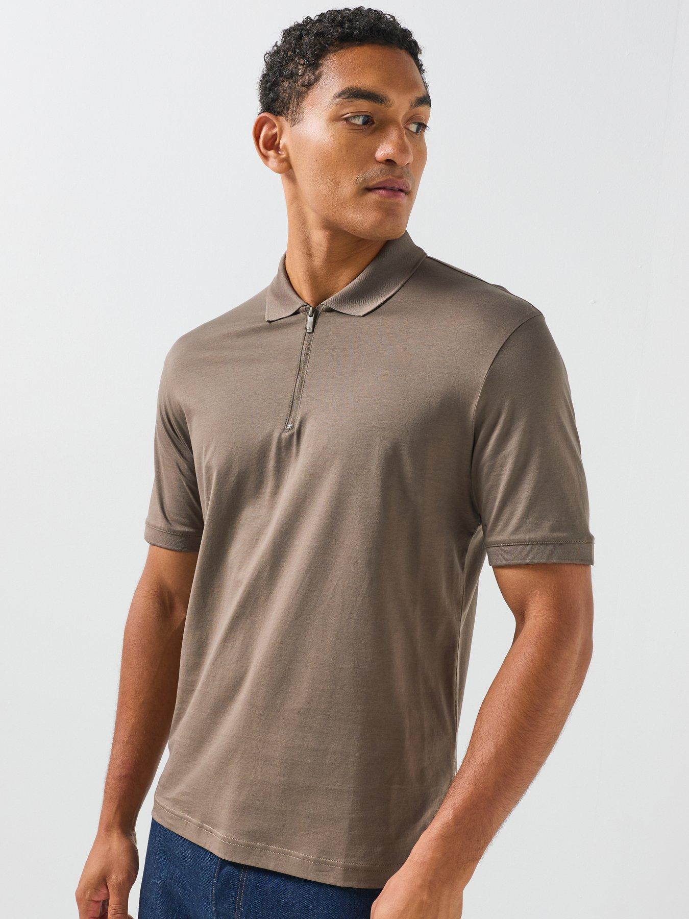 Armani Exchange Zip Neck Polo Shirt - Brown