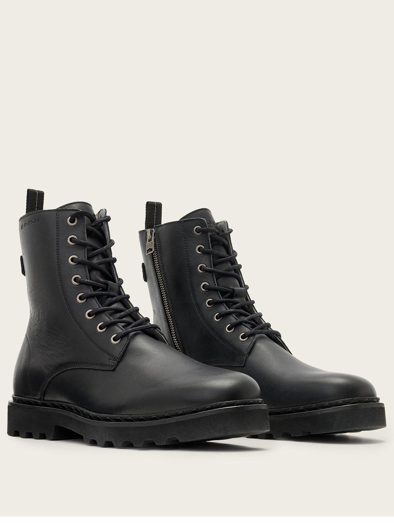 Image 2 of 6 of AllSaints Mens Skiff Military Lace Up Side Zip Leather Boots - Black