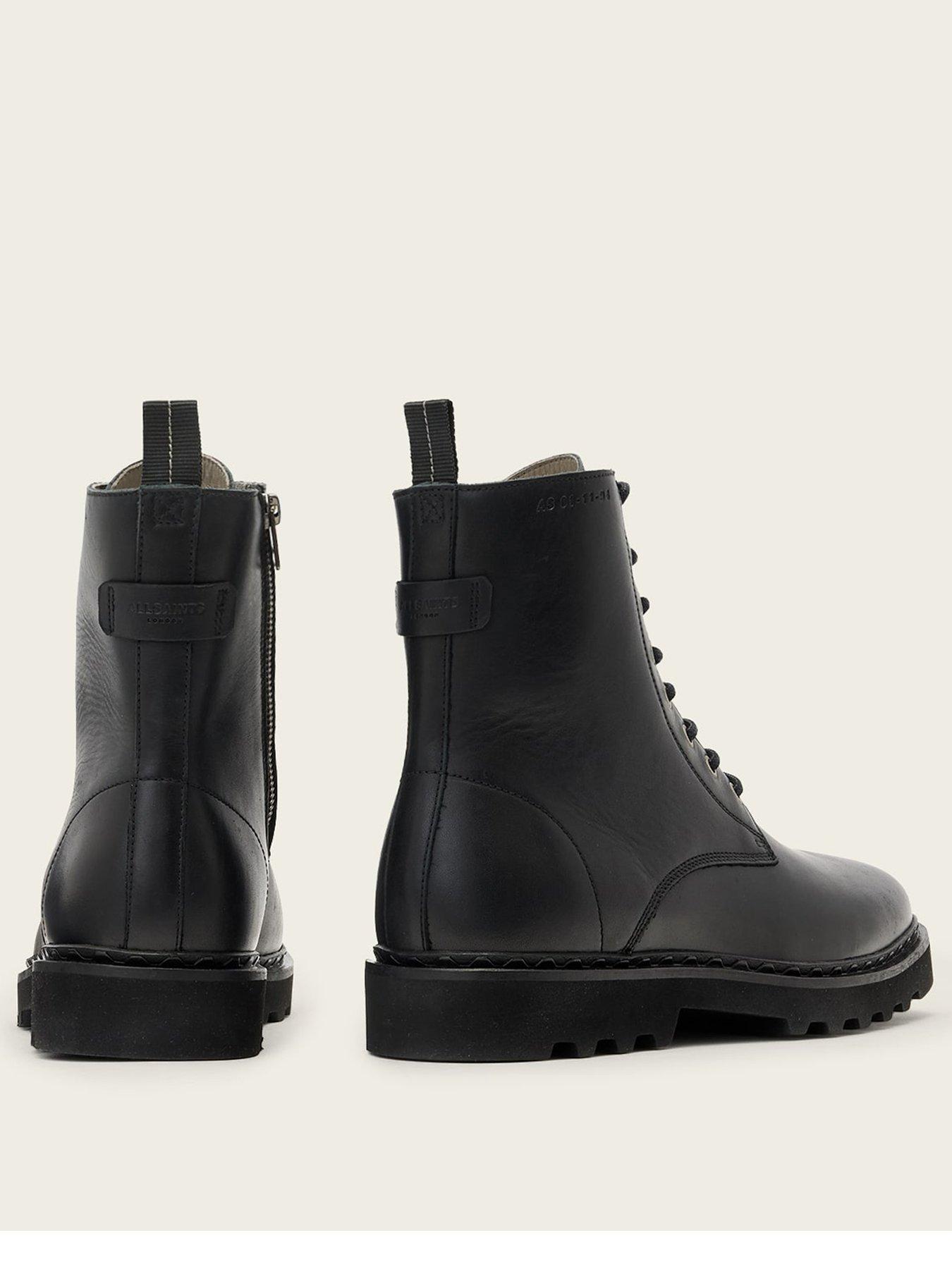 Image 3 of 6 of AllSaints Mens Skiff Military Lace Up Side Zip Leather Boots - Black