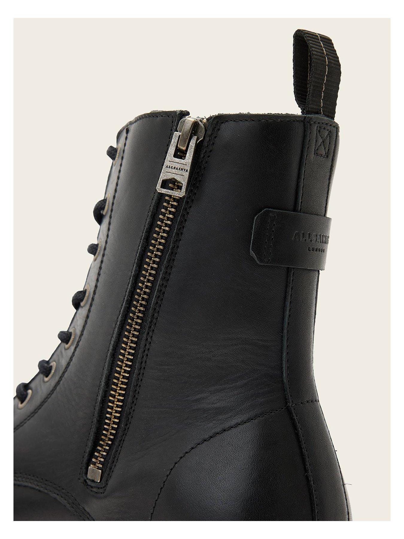 Image 5 of 6 of AllSaints Mens Skiff Military Lace Up Side Zip Leather Boots - Black