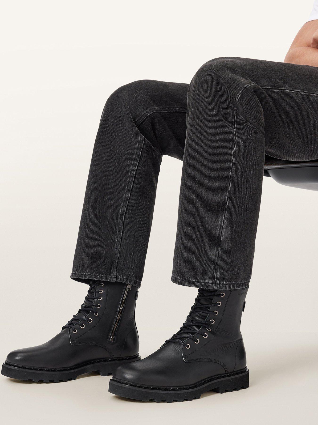 Image 6 of 6 of AllSaints Mens Skiff Military Lace Up Side Zip Leather Boots - Black