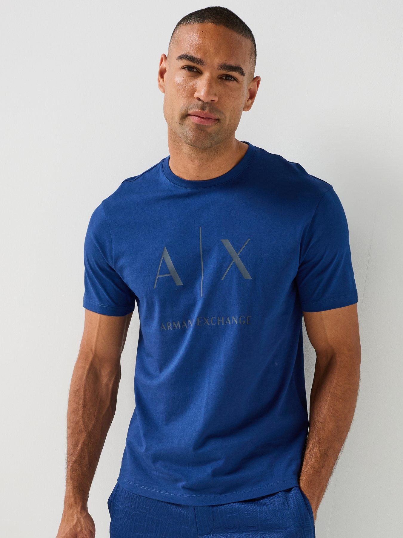 Image 1 of 6 of Armani Exchange Slim Fit Ax Chest Logo T-Shirt - Bright Blue