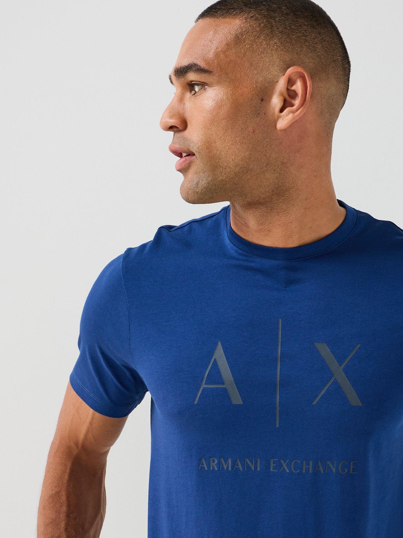 Image 4 of 6 of Armani Exchange Slim Fit Ax Chest Logo T-Shirt - Bright Blue