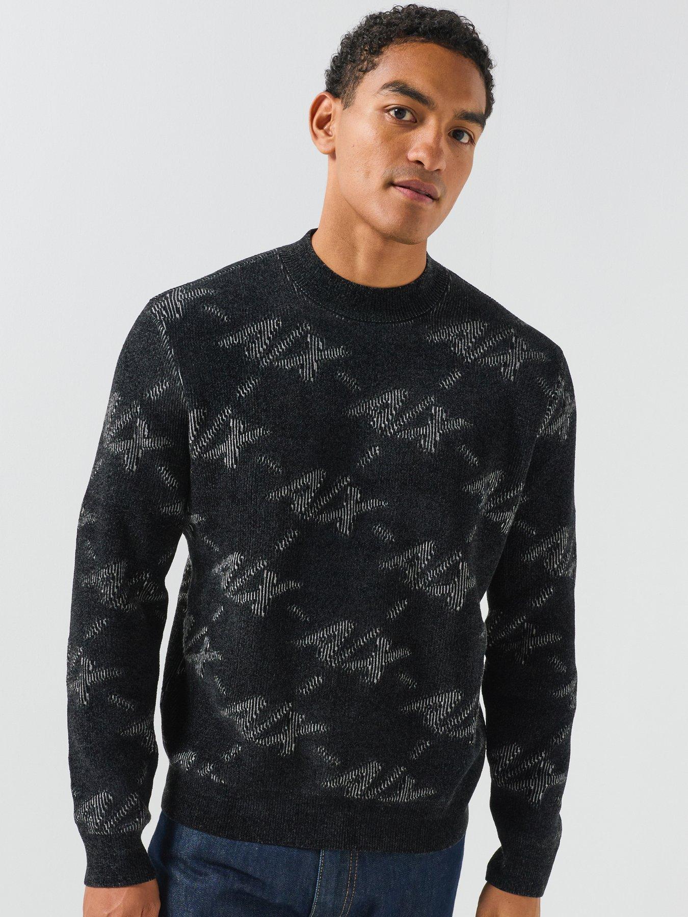 Armani Exchange All Over Logo Chenille Knitted Jumper, Black, Size Xl, Men