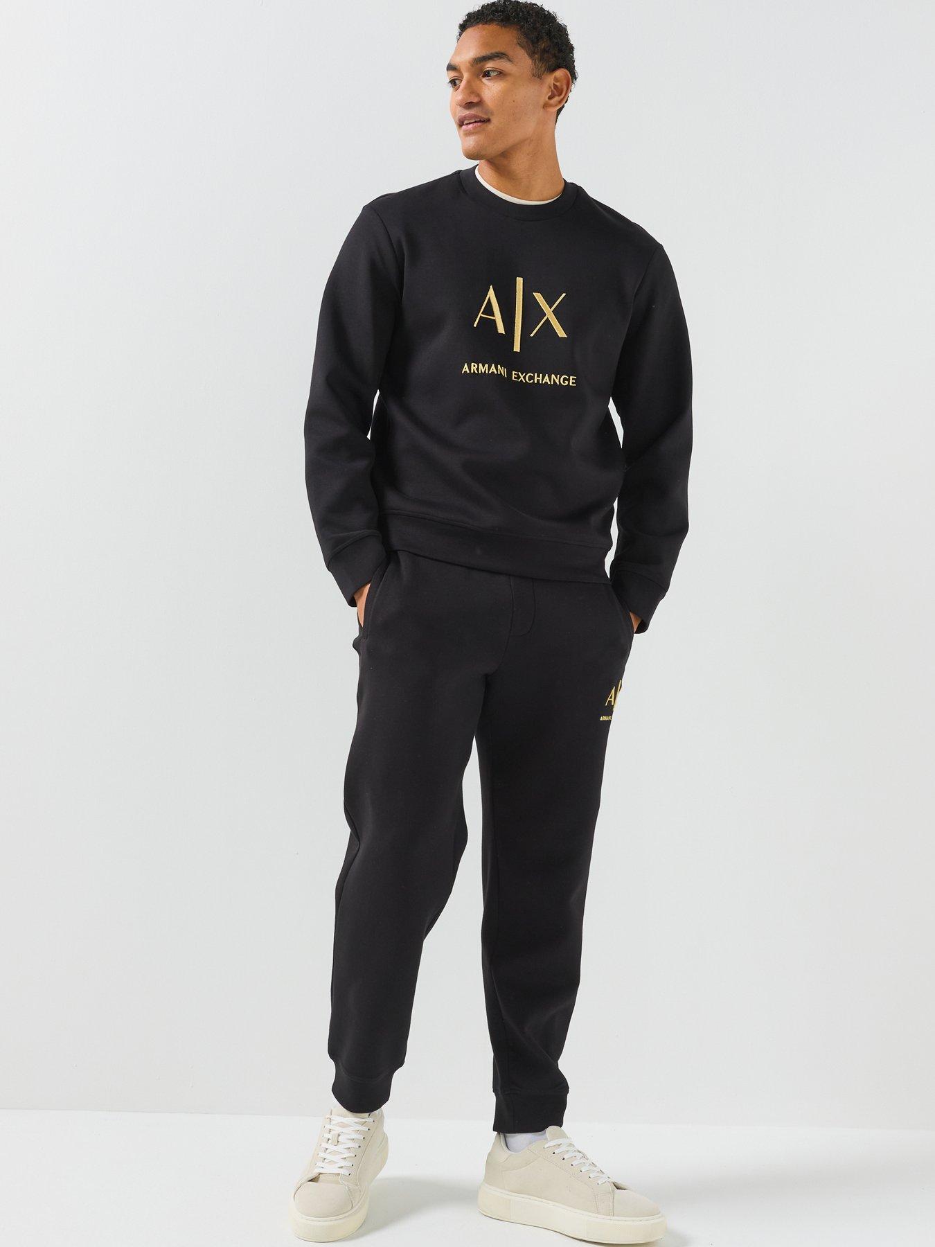 Image 3 of 6 of Armani Exchange Men's Black and Gold Logo Sweatshirt with Crew Neck and Long Sleeves - Black