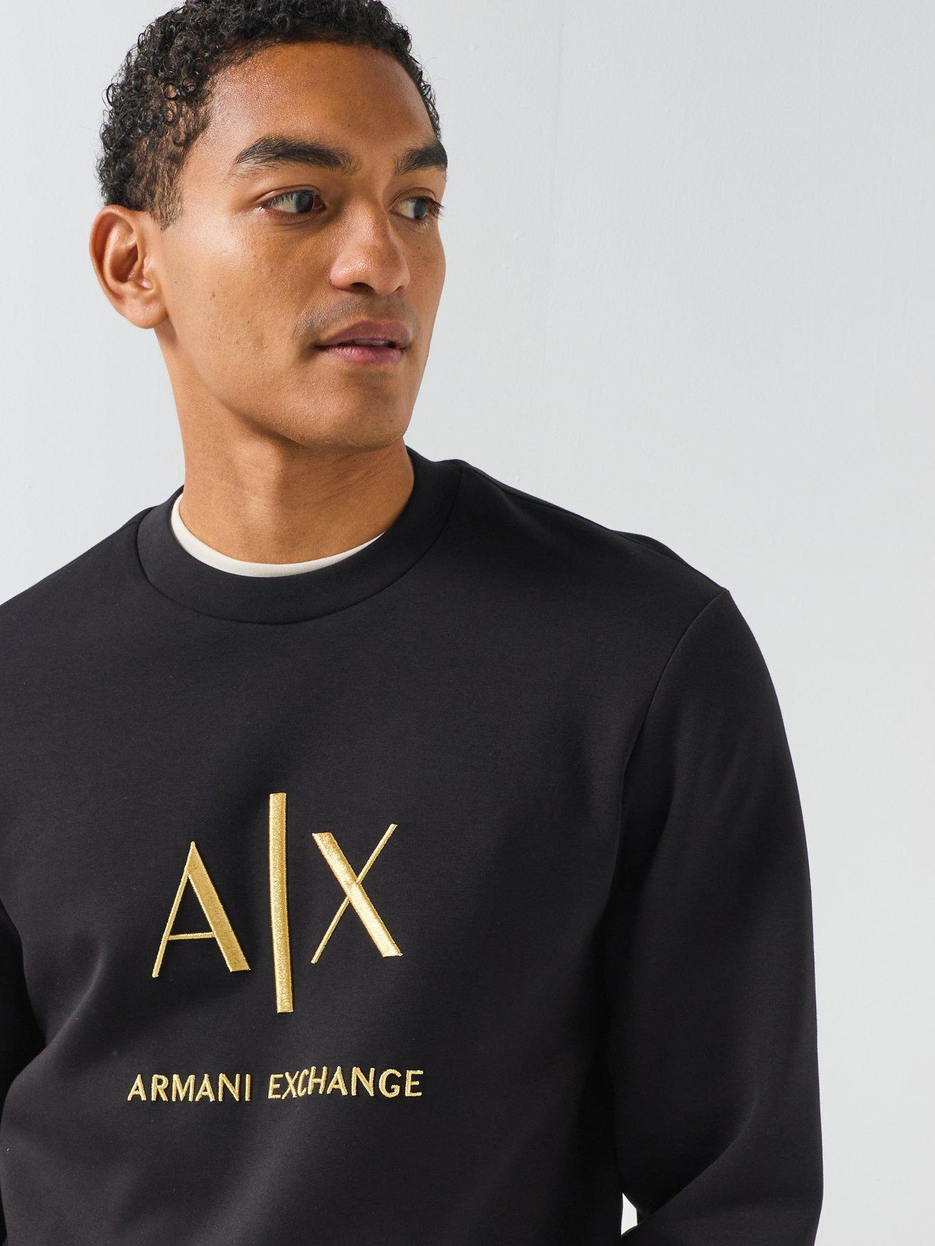 Image 5 of 6 of Armani Exchange Men's Black and Gold Logo Sweatshirt with Crew Neck and Long Sleeves - Black
