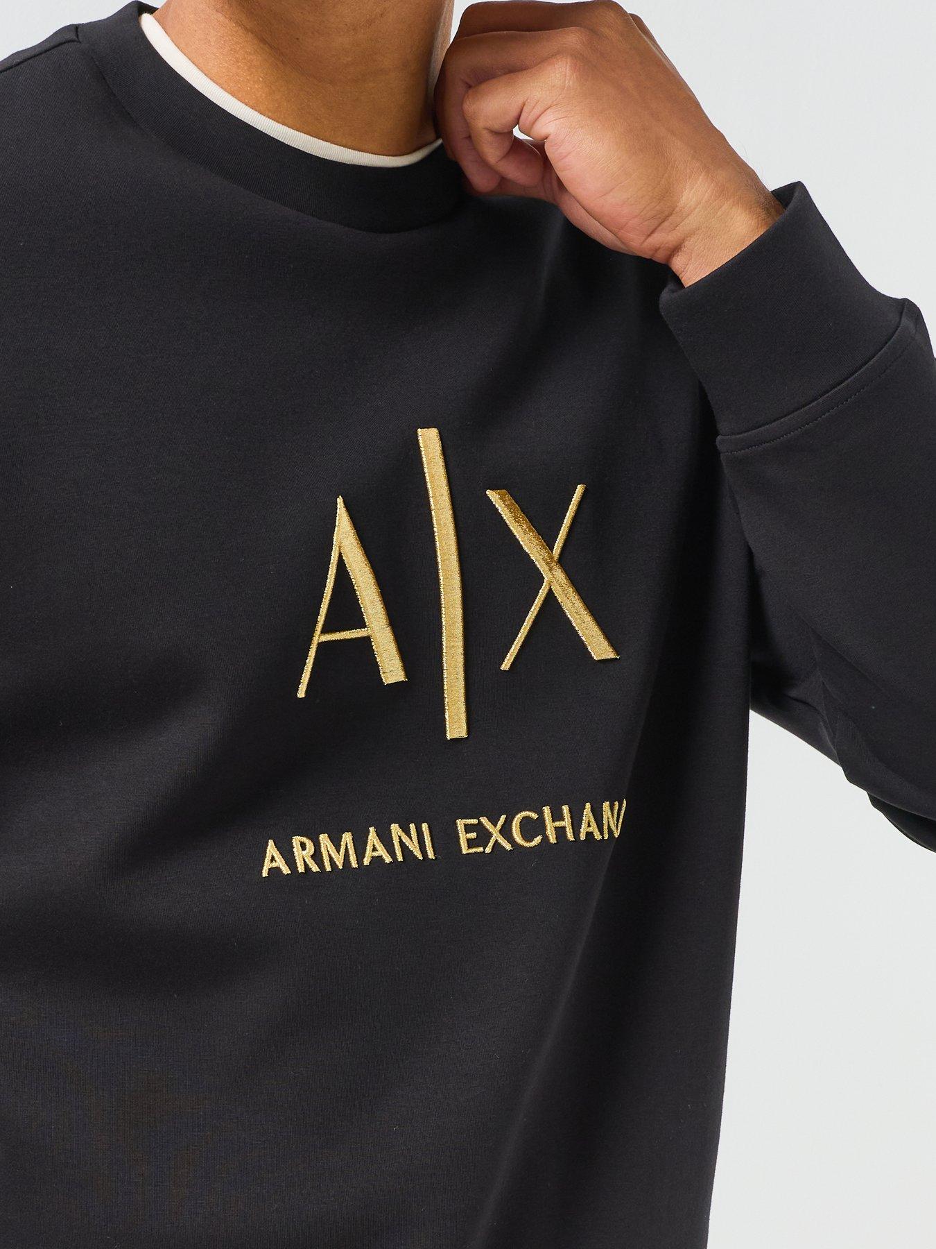 Image 6 of 6 of Armani Exchange Men's Black and Gold Logo Sweatshirt with Crew Neck and Long Sleeves - Black