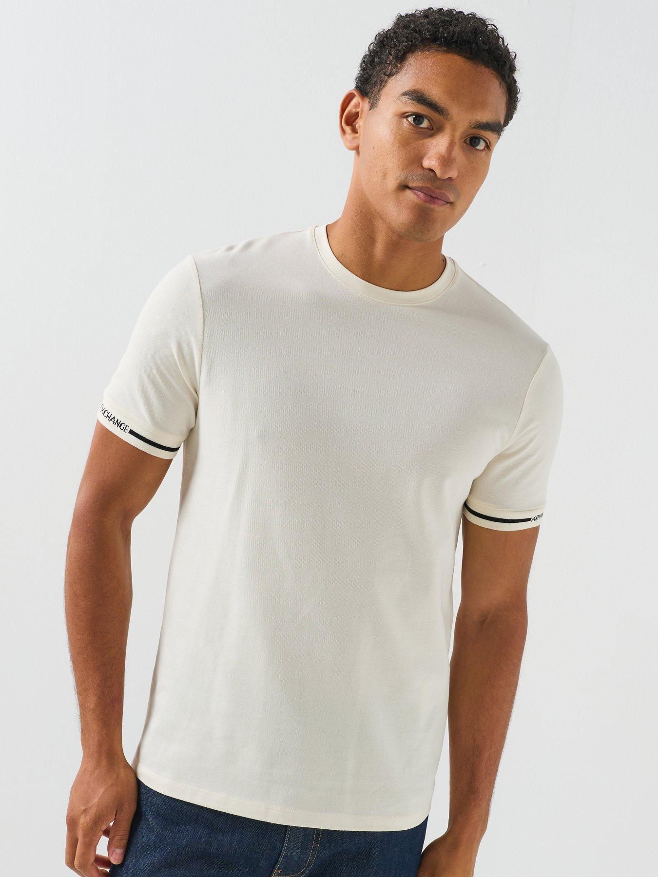 Armani Exchange Tipped Logo Cuff T-Shirt, Off White, Size M, Men