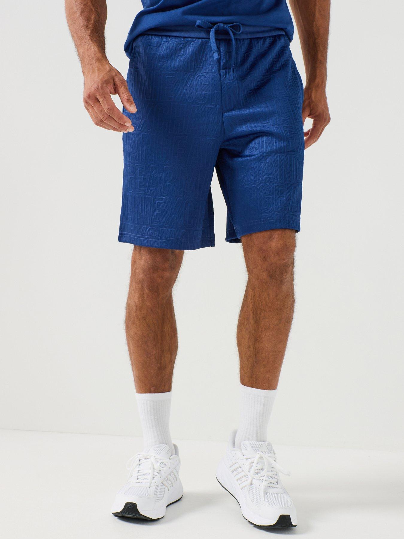 Image 1 of 6 of Armani Exchange All Over Tonal Logo Sweat Shorts - Bright Blue