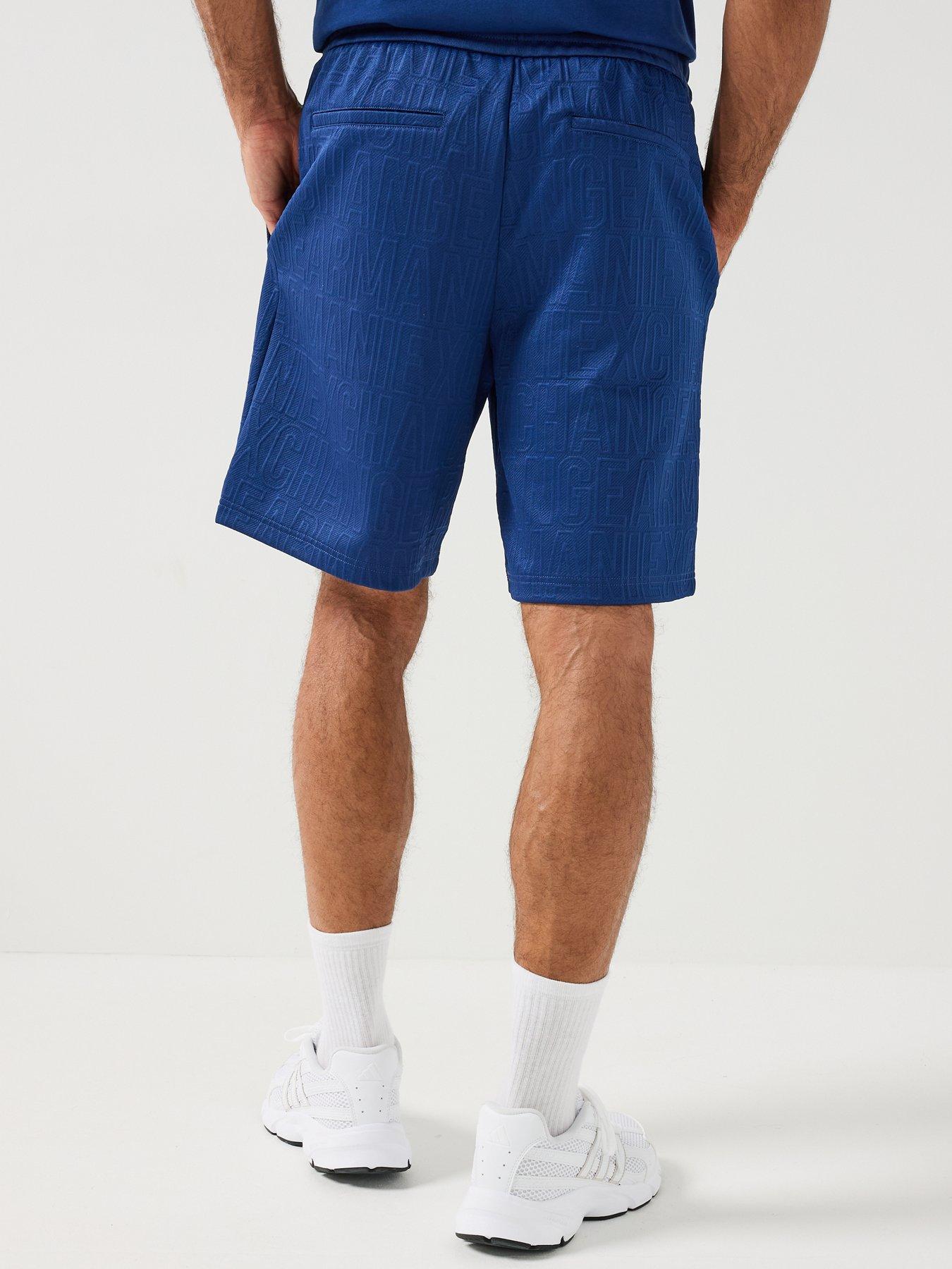 Image 2 of 6 of Armani Exchange All Over Tonal Logo Sweat Shorts - Bright Blue