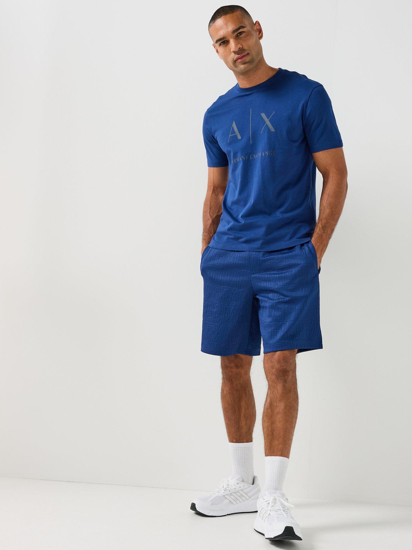Image 3 of 6 of Armani Exchange All Over Tonal Logo Sweat Shorts - Bright Blue